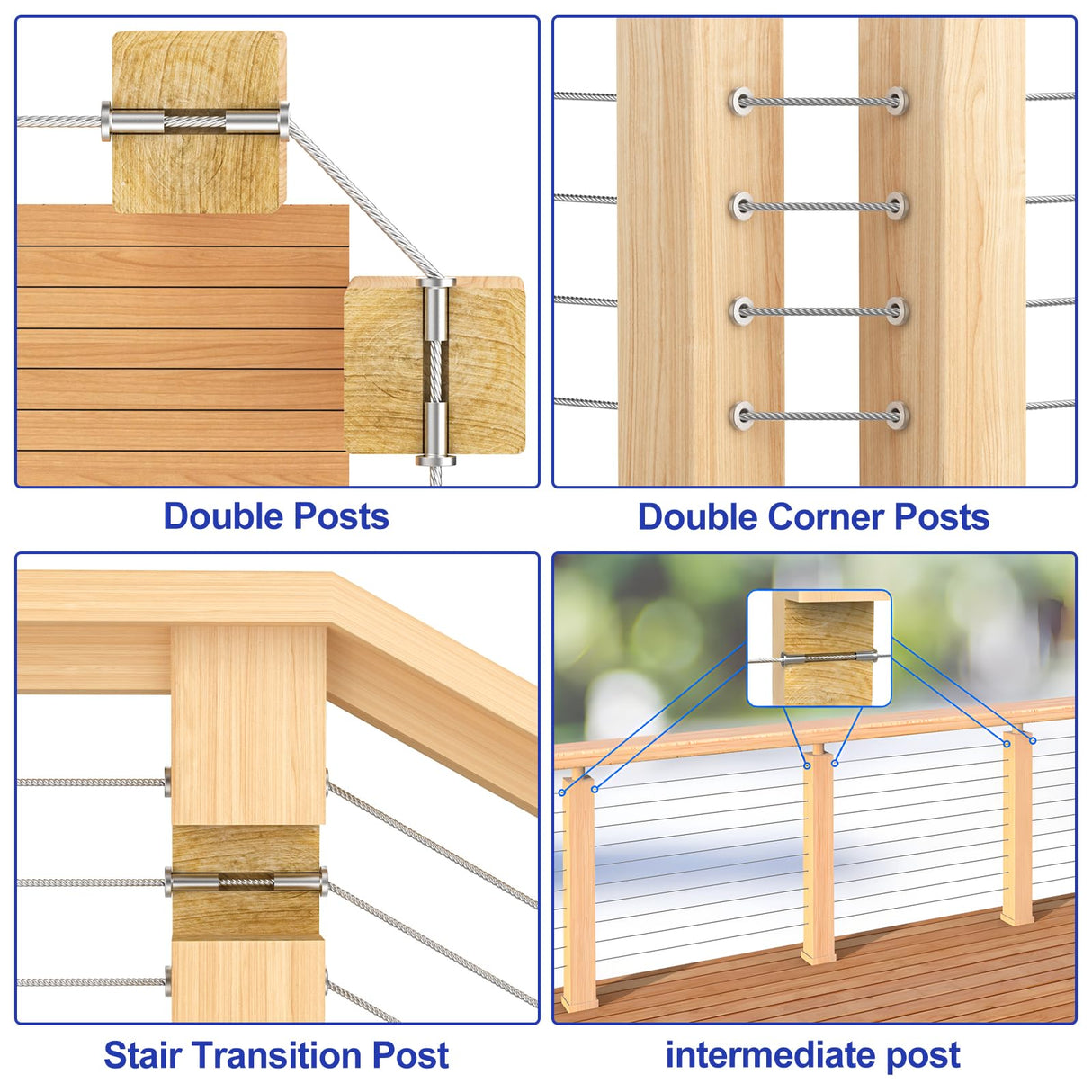 BLIKA 120 Pack Stainless Steel Protector Sleeves for 1/8" 5/32" or 3/16" Deck Cable Railing, for Wood/Composite Posts, T316 Marine Grade BLIKA