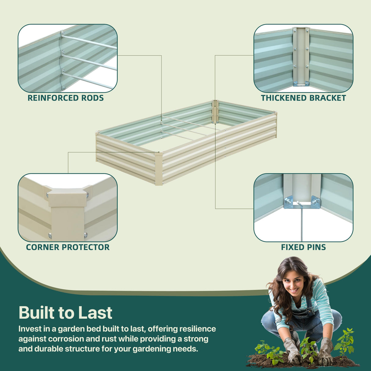 BUTUNITA Raised Garden Bed Beige, 6x3x1ft Galvanized Raised Garden Bed Outdoor Metal for Gardening Vegetables Flower Garden Planter Box Large Raised Bed with Gloves and 3ftx30ft Weed Barrier Fabric BUTUNITA