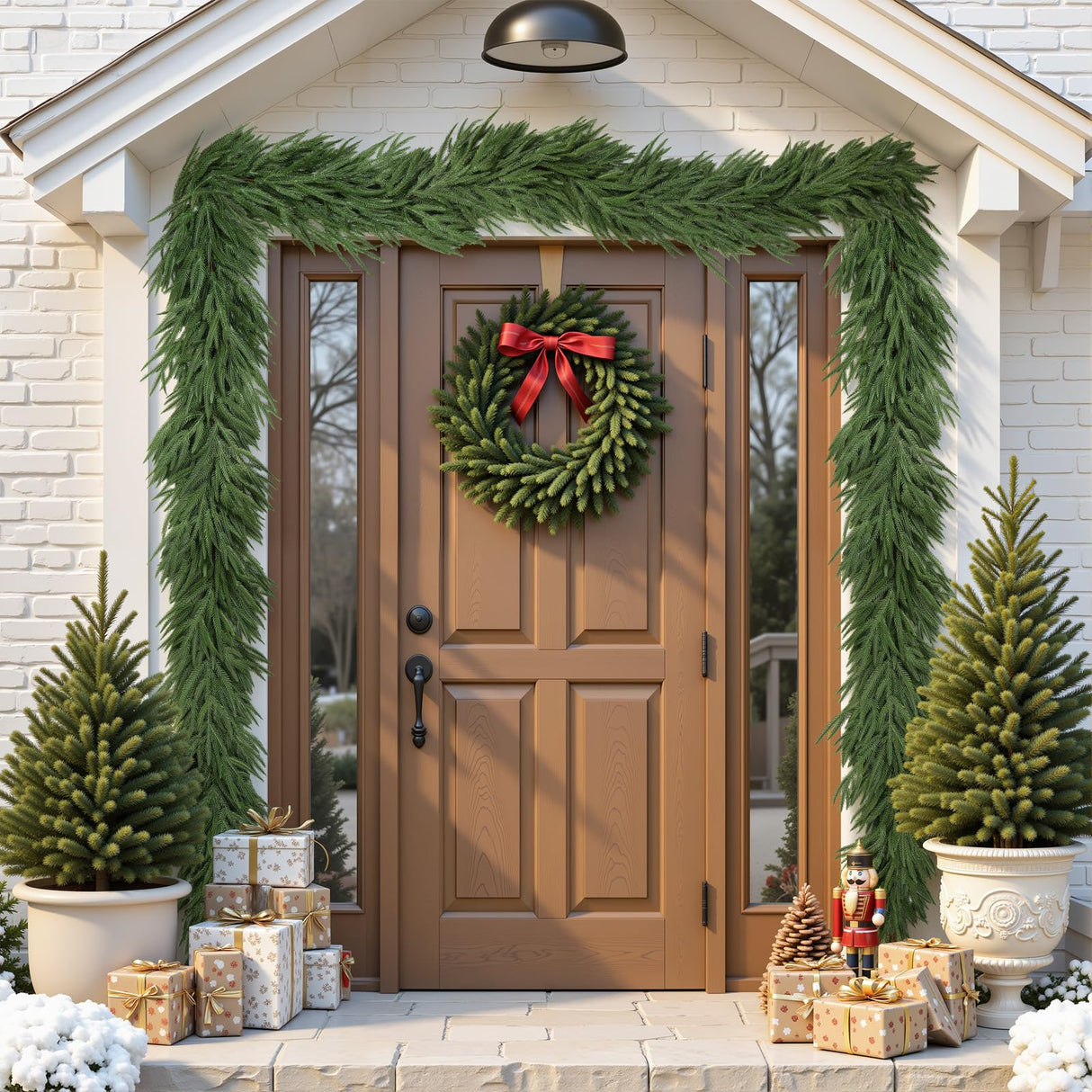 Alupssuc 9ft Christmas Garland, Real Touch Norfolk Pine Garland - Pine Garland, Artificial Greenery Christmas Garland for Mantle, Table, Fireplace, Indoor, Outdoor Christmas Decorations Alupssuc