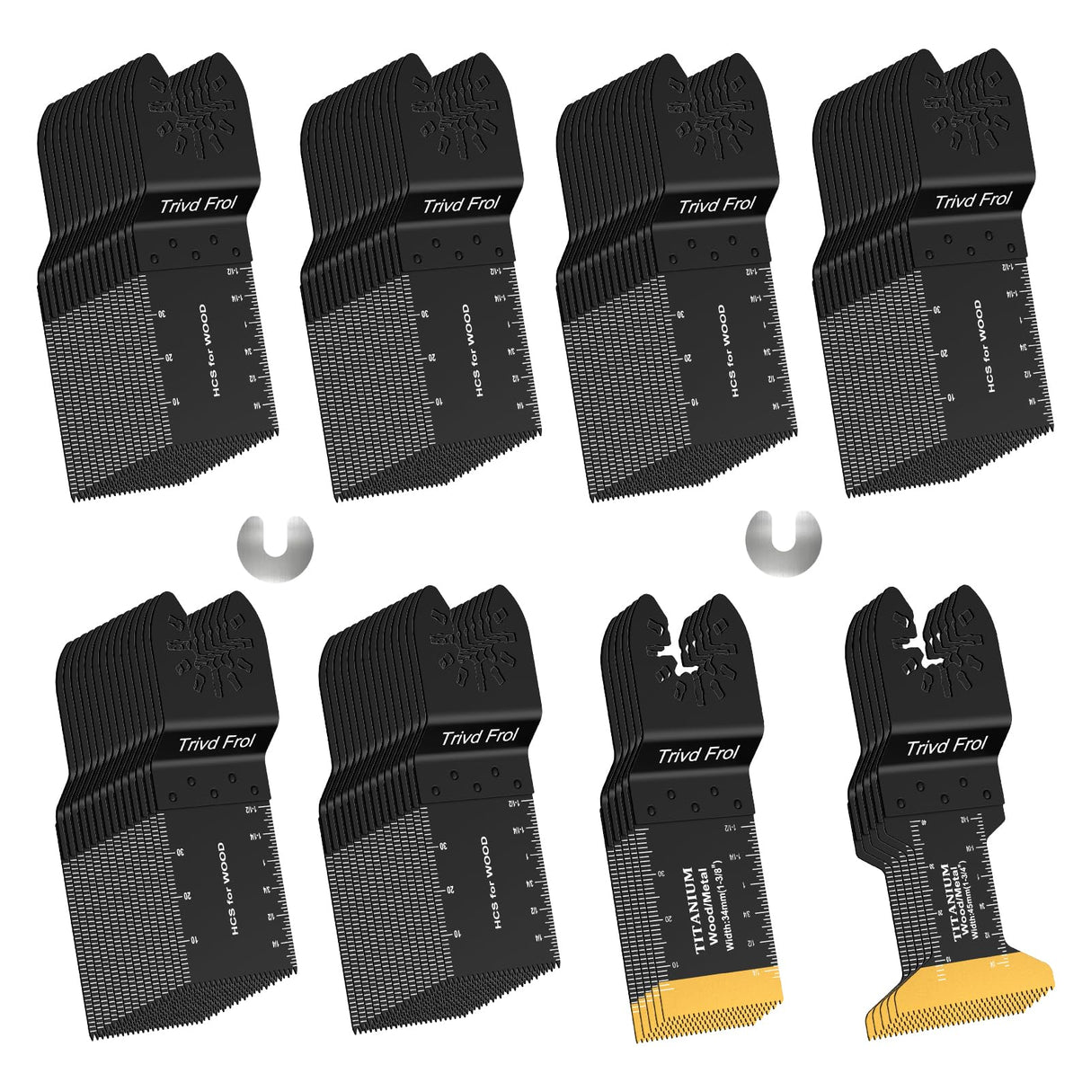 Trivd Frol 100PCS Oscillating Saw Blades, Professional Universal Titanium Multitool Blades for Wood Plastics Metal, Quick Release Multi Tool Blades Kits Fit Dewalt Ryobi Milwaukee Rockwell Fein Trivd Frol