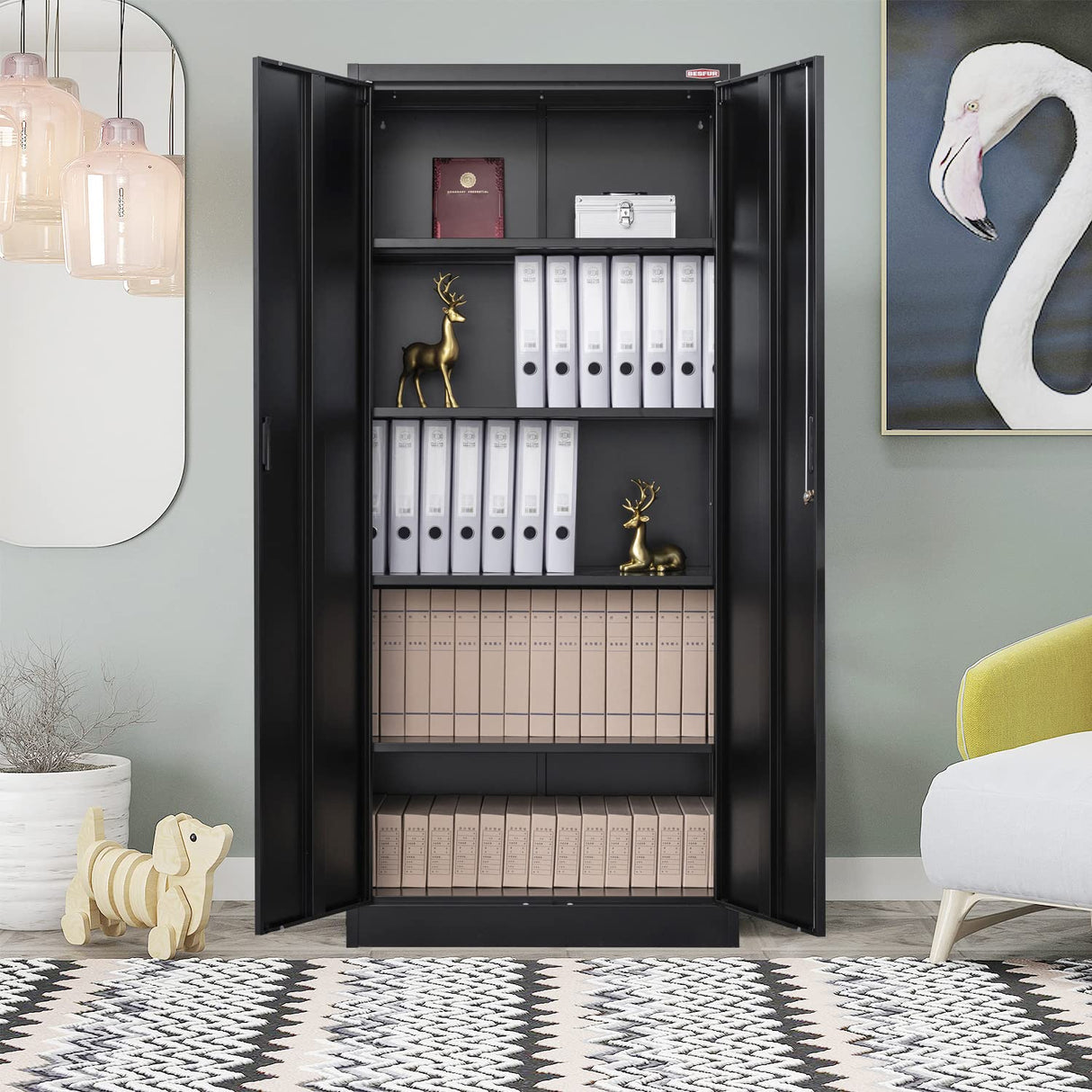 BESFUR Metal Storage Cabinet 71-inch Tall, Large Garage Locker with Adjustable Shelves & Locking Doors, Steel File Cabinet for Office, Pantry, Home (Black) BESFUR