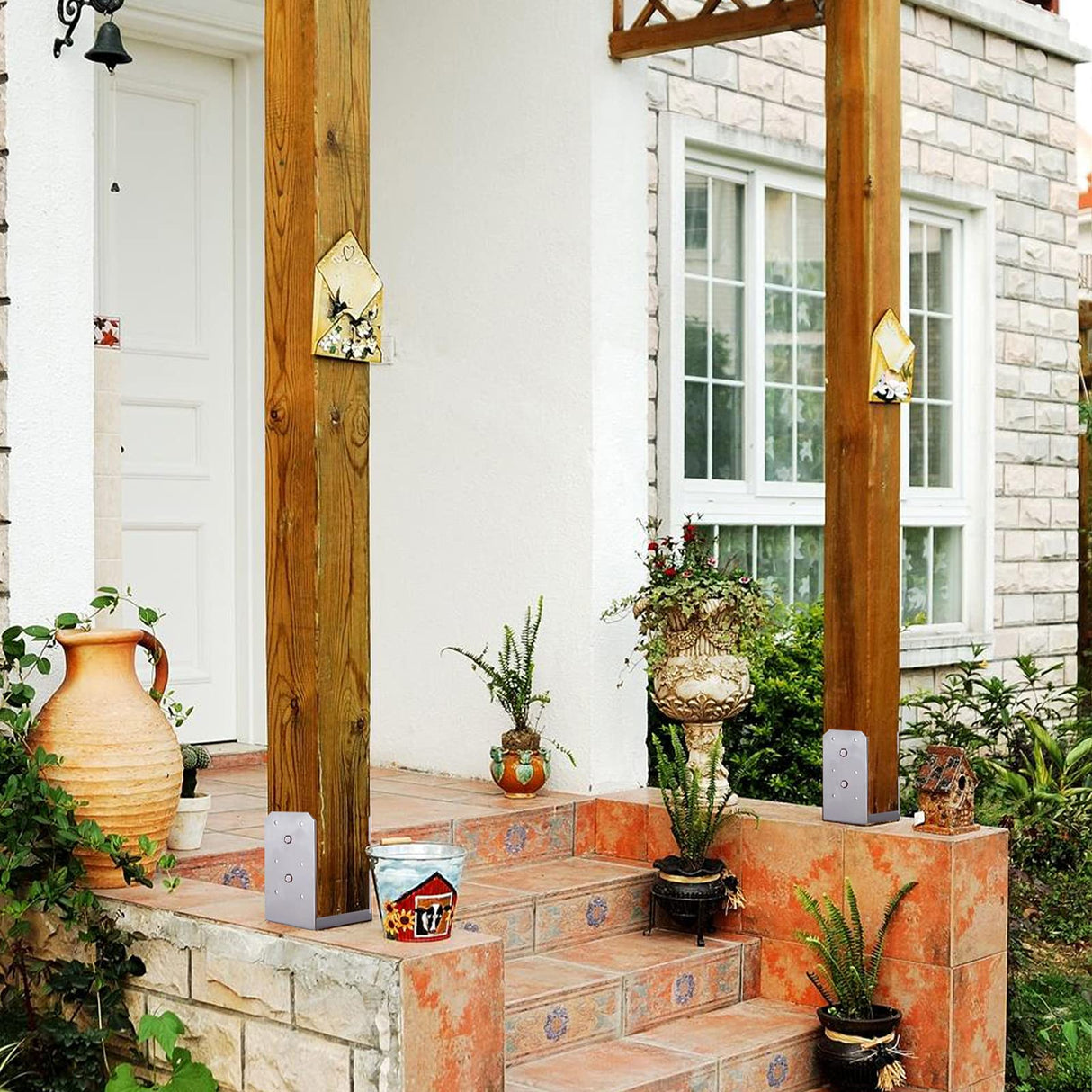 SPACEEUP 4x4 Post Base, Internal 3.5" x 3.5" Post Anchor 4pcs Adjustable Post Base Stainless Steel Concrete Post Anchor for Pavilion Deck Railing Support Decorative Anchor Plate SPACEEUP