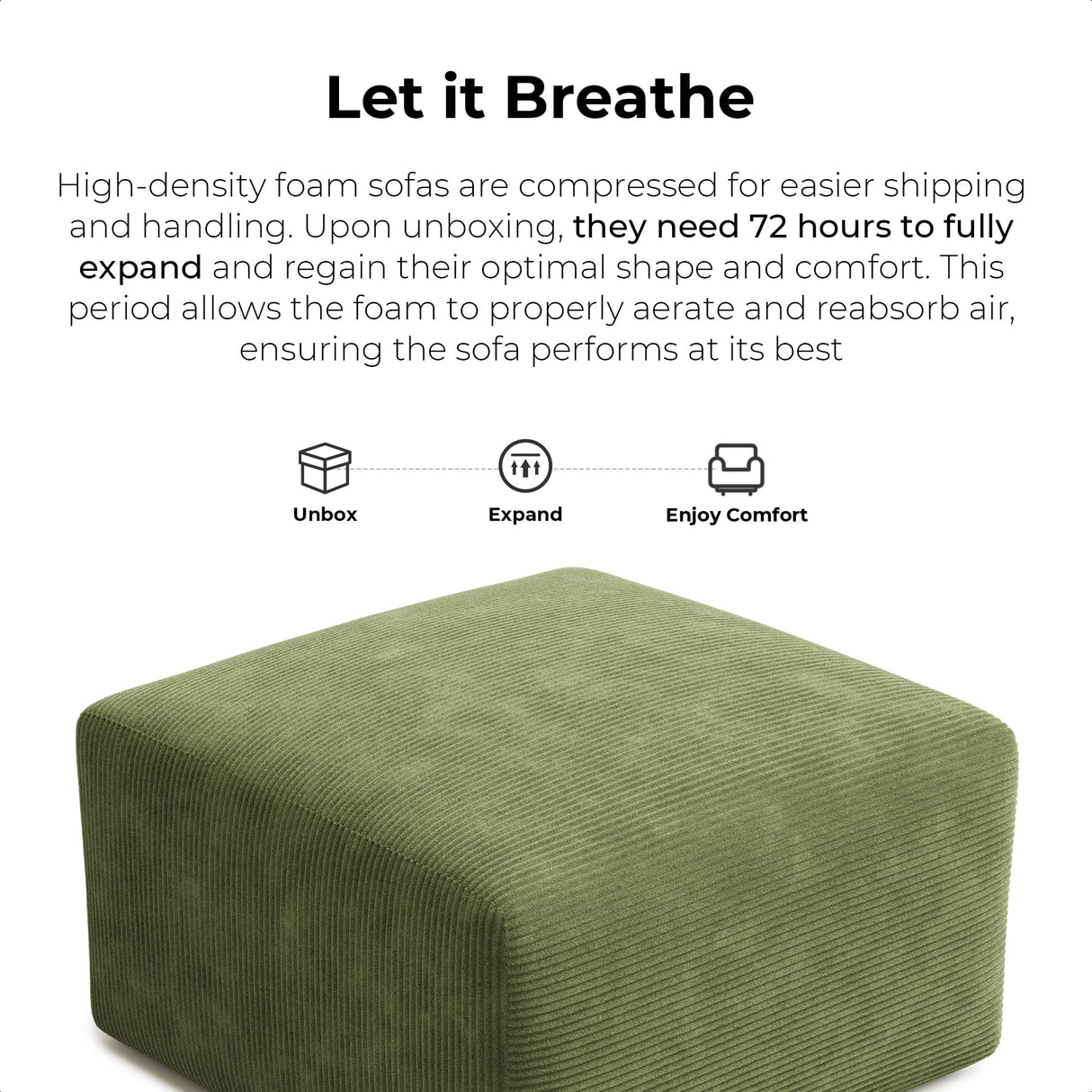 LIKIMIO 120" Modern L-Shaped Modular Sectional Sofa for Living Room, Corduroy Upholstery Green, Oversized 3-Seater Couch with Deep Seat and Movable Ottoman – No Assembly LIKIMIO