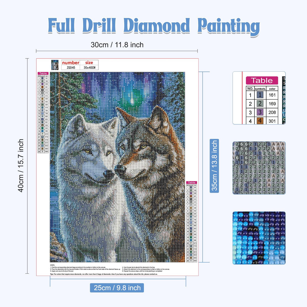 GHHKUD Diamond Painting Kits Two Wolves for Adults, DIY 5D Animals Diamond Painting, Full Drill Wolf Couple Diamond Art Kits Art Pictures for Relaxation Gifts Home Wall Decor 30x40cm GHHKUD