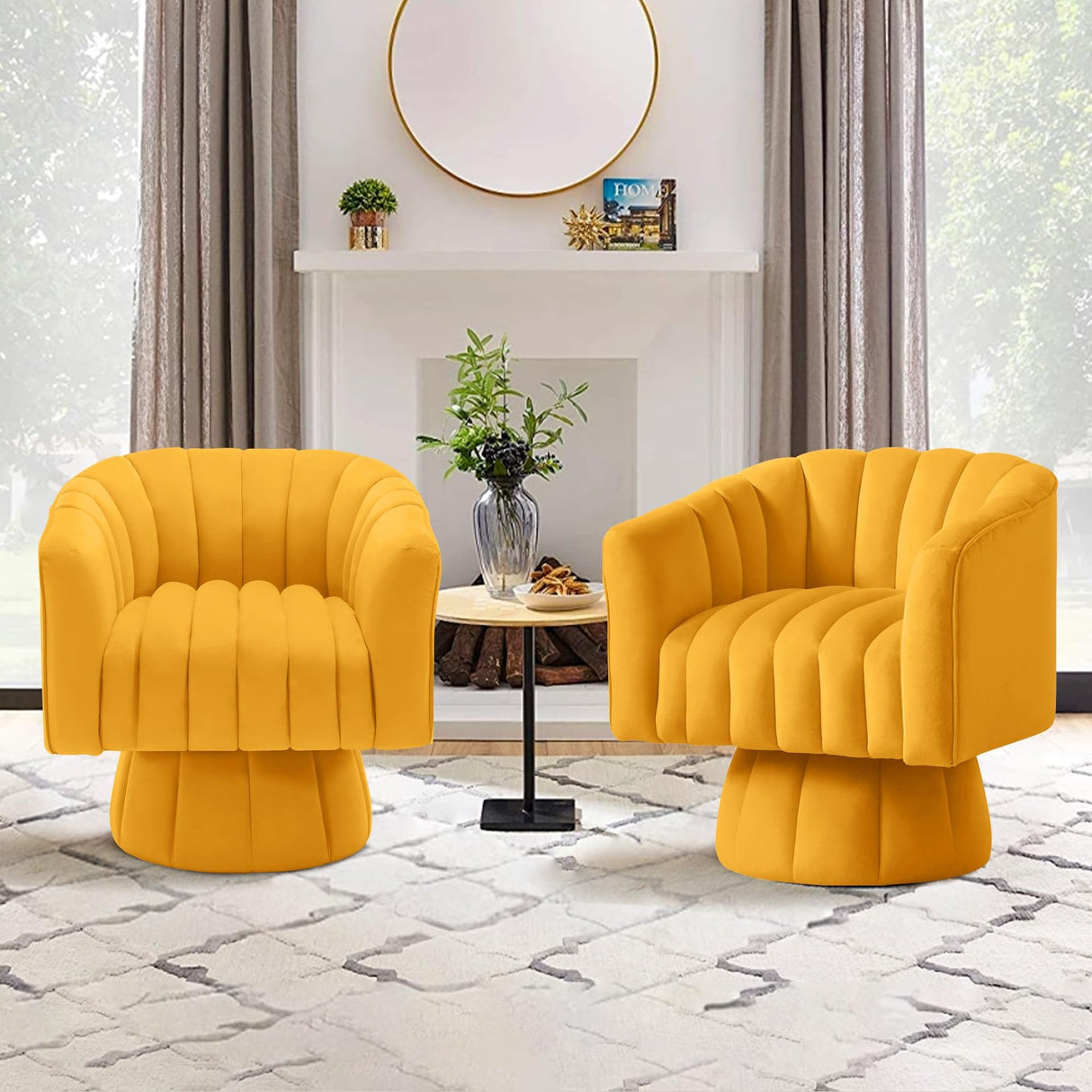 YSICK Swivel Accent Chair,360°Swivel Barrel Chairs, Mid-Century Chair with Wide Upholstered, Modern Velvet Fabric, Round Armchair for Living Room, Lounge, Bedroom YSICK