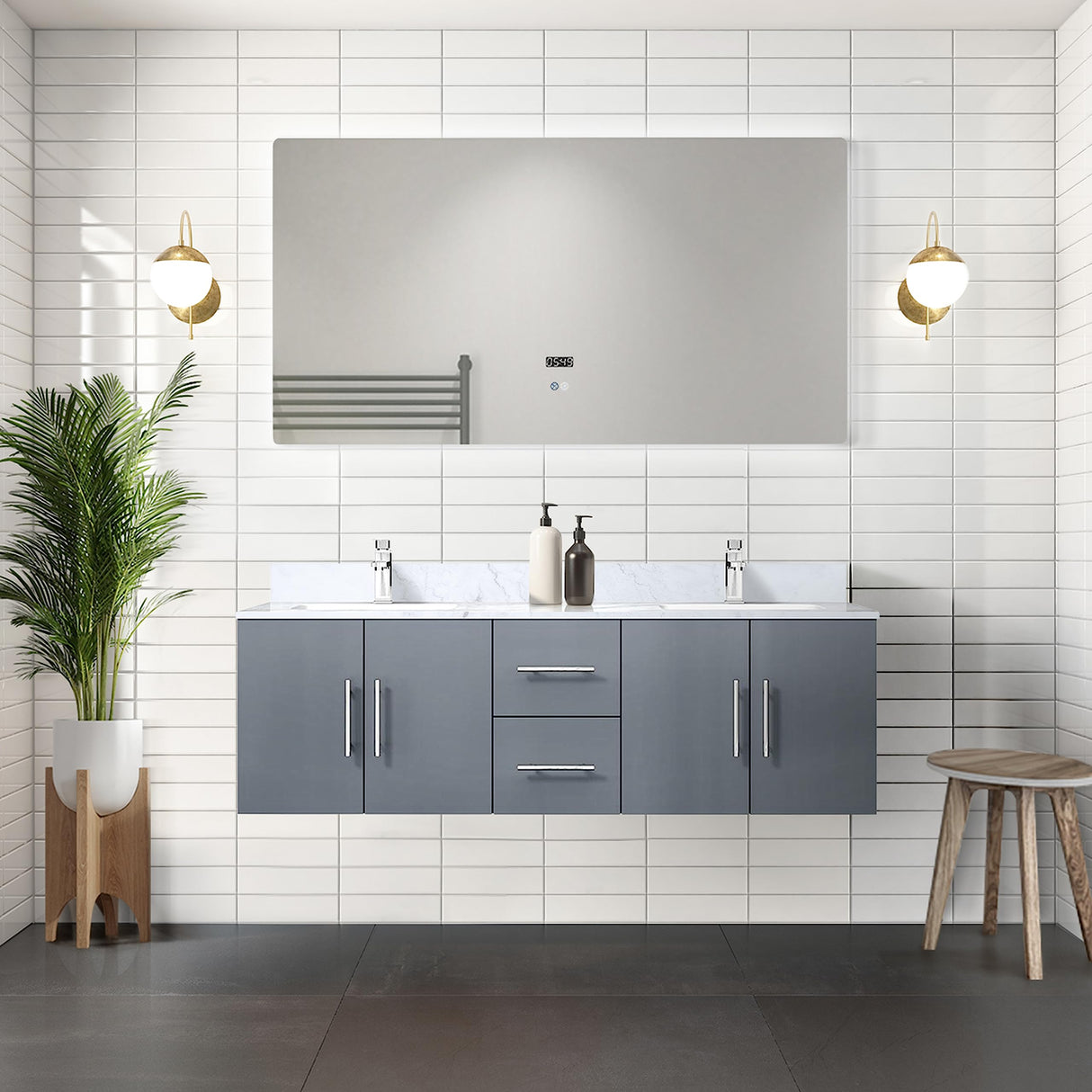 Bell+Modern Sonoma 60 in. W x 22 in. D Dark Grey Double Bath Vanity and Carrara Marble Top Bell+Modern