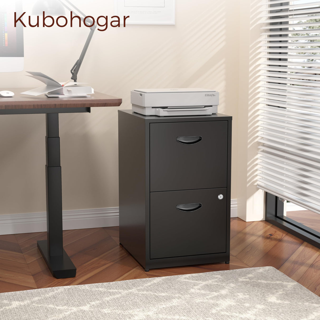 Kubohogar 2 Drawer File Cabinet with Lock,Black Metal Filing Cabinets,Vertical Locking File Cabinet Fit Hanging Files, Letter,File Box and A4 Documents (Black) Kubohogar