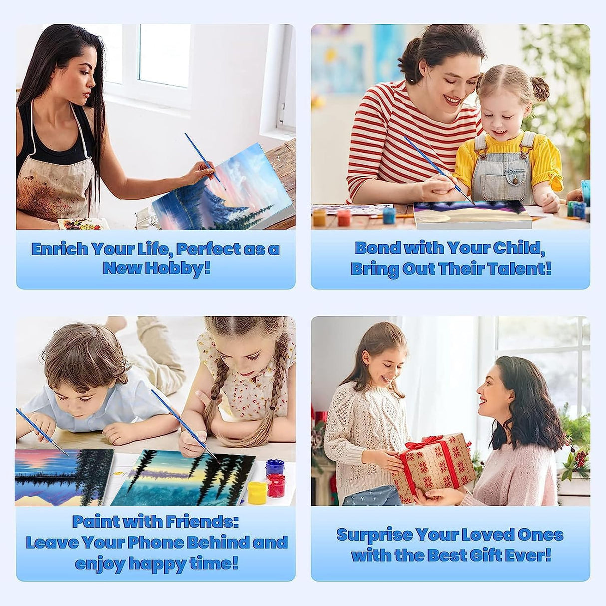 Paint by Numbers Kits, Paint by Number for Adults Canvas with Frame, Easy DIY Acrylic Paint by Numbers, 4 Pack Moon Mountain Lake Landscape Oil Painting for Kids & Adults Beginners (8x8 Inch) WoodArtSupply