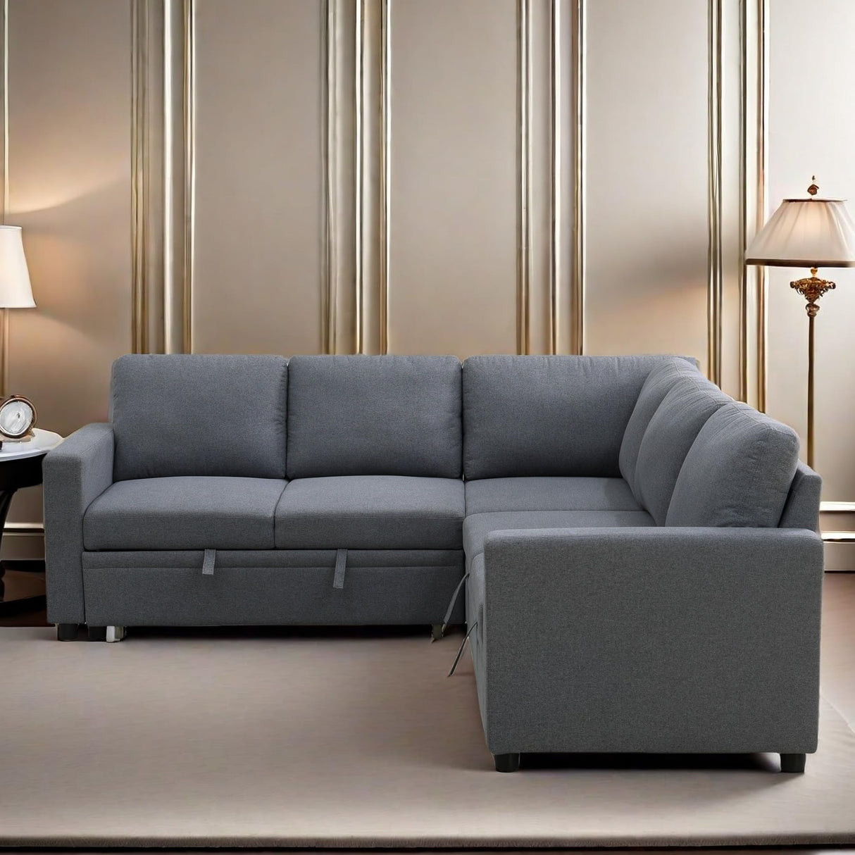 GlasFlength Sleeper Sofa Couch Bed, Convertible Sofa Bed with Armrests, Sectional Sofa with Storage Seat L Shaped Sectional Couch with Reversible Chaise for Living Room Apartment Bedroom Office GlasFlength