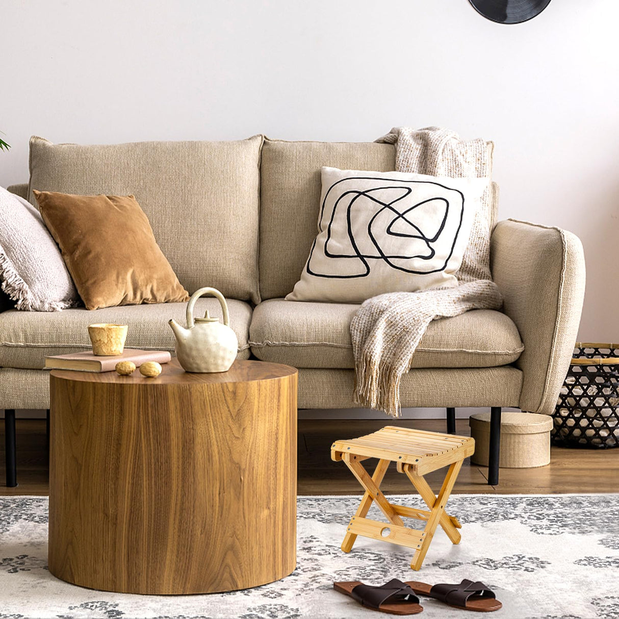 Lawei Bamboo Folding Step Stool - 12 Inch Bamboo Shower Bench Stool Spa Bath Seat Chairs for Shower, Leg Shaving and Foot Rest Lawei