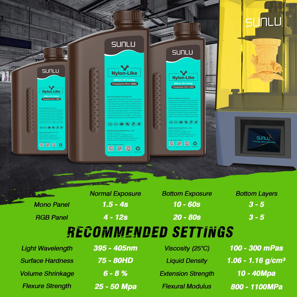 SUNLU 3D Printer Resin, Strong Durable Nylon Like 3D Resin for LCD DLP SLA Resin 3D Printers, 395-405nm UV Light Curing 3D Printing Liquid Photopolymer Resin, Good for Functional Parts, 1000g, Grey SUNLU