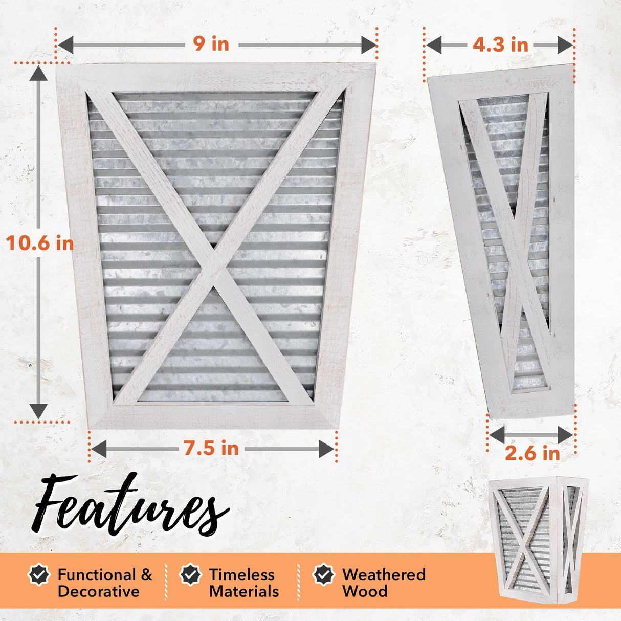 Autumn Alley Large Rustic Farmhouse Wall Planter Set of 2, Farmhouse Decor Wall Hangings for Wall Planter Indoor, Galvanized, Corrugated Metal, Wooden, White - Flowers Not Included Autumn Alley