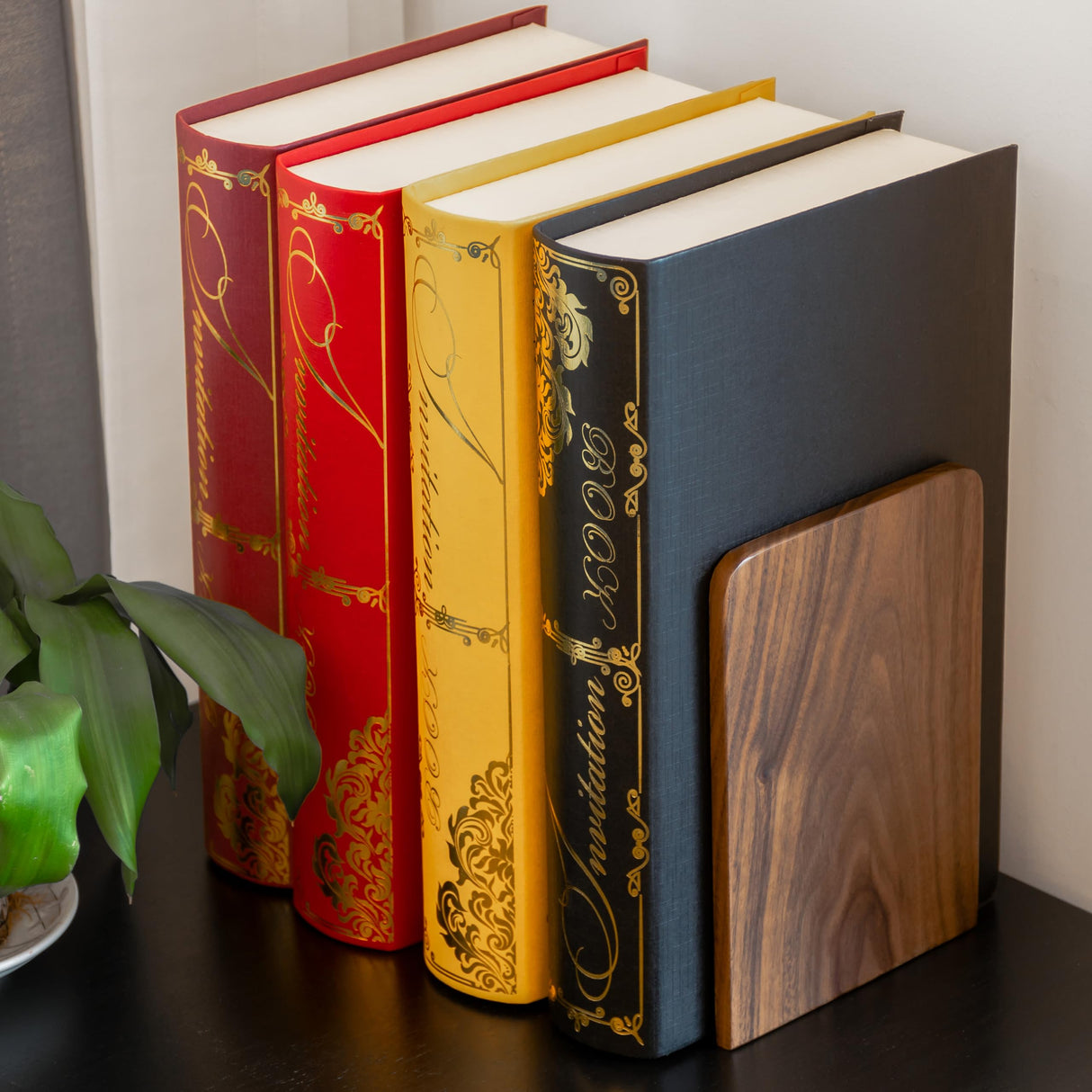 Brosisincorp Walnut Wood Book Ends, Heavy Duty Bookends for Shelves Sturdy Non-Skid Book Stand for CDs - 6.69 x 4.72 x 3.94 in(1 Pairs, Large) Brosisincorp