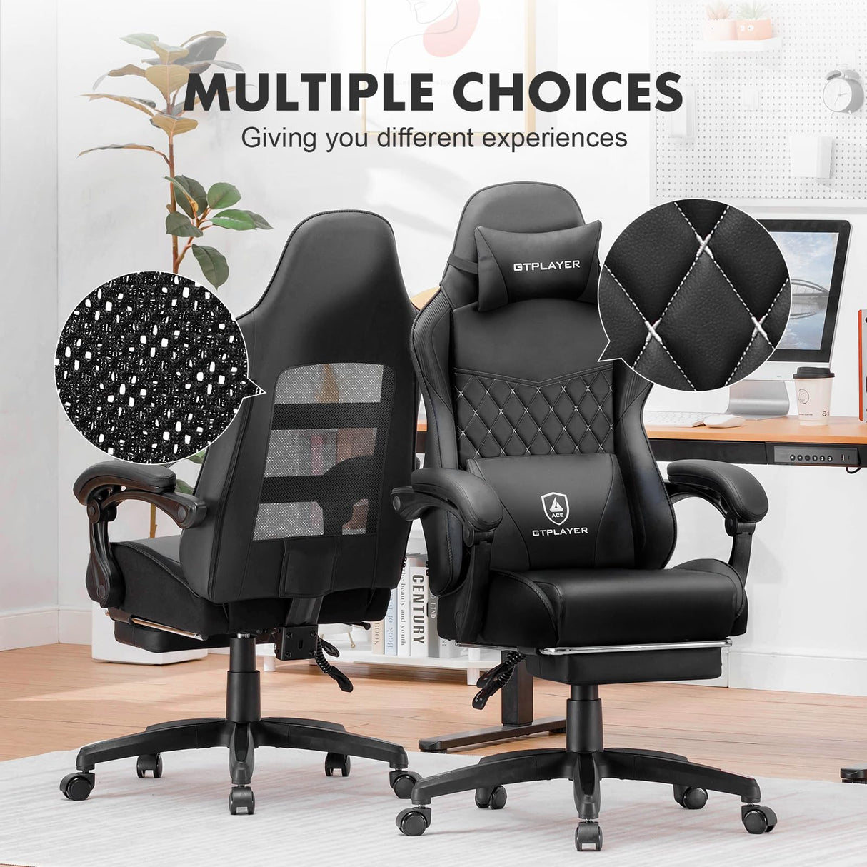 GTPLAYER Gaming Chair, High Back Leather Computer Gaming Chair with Footrest, Ergonomic Height Adjustable Office Chair with Removable Cover and Lumbar Support for Gaming and Work (Black) GTPLAYER
