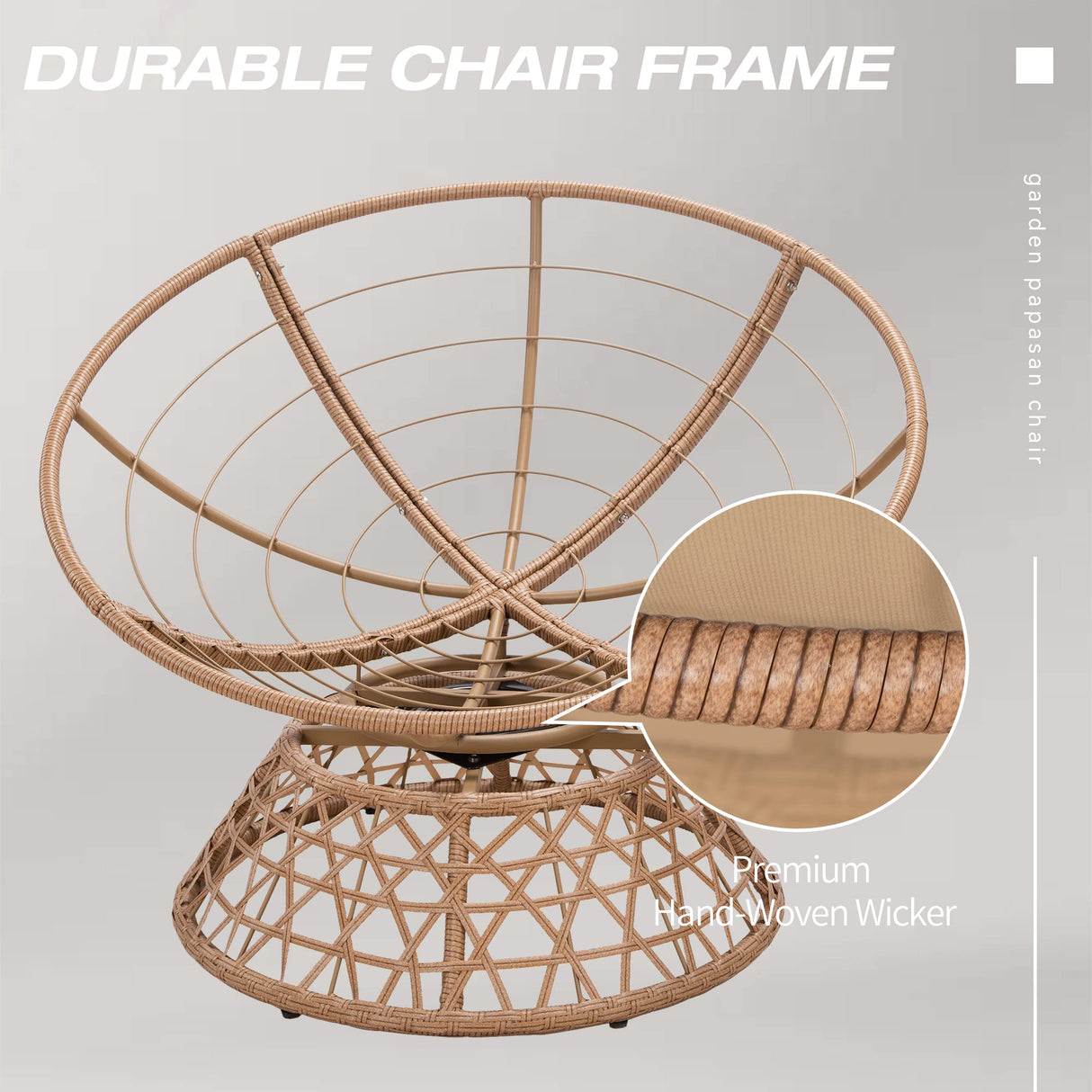 38'' 360 Degree Swivel Wicker Papasan Chair with Cushion and Base - Thickened Rattan Swivel Papasan Chair with Soft Cushion and Durable Frame, Oversized Reading Chair for Living Room, Camel MeetLeisure