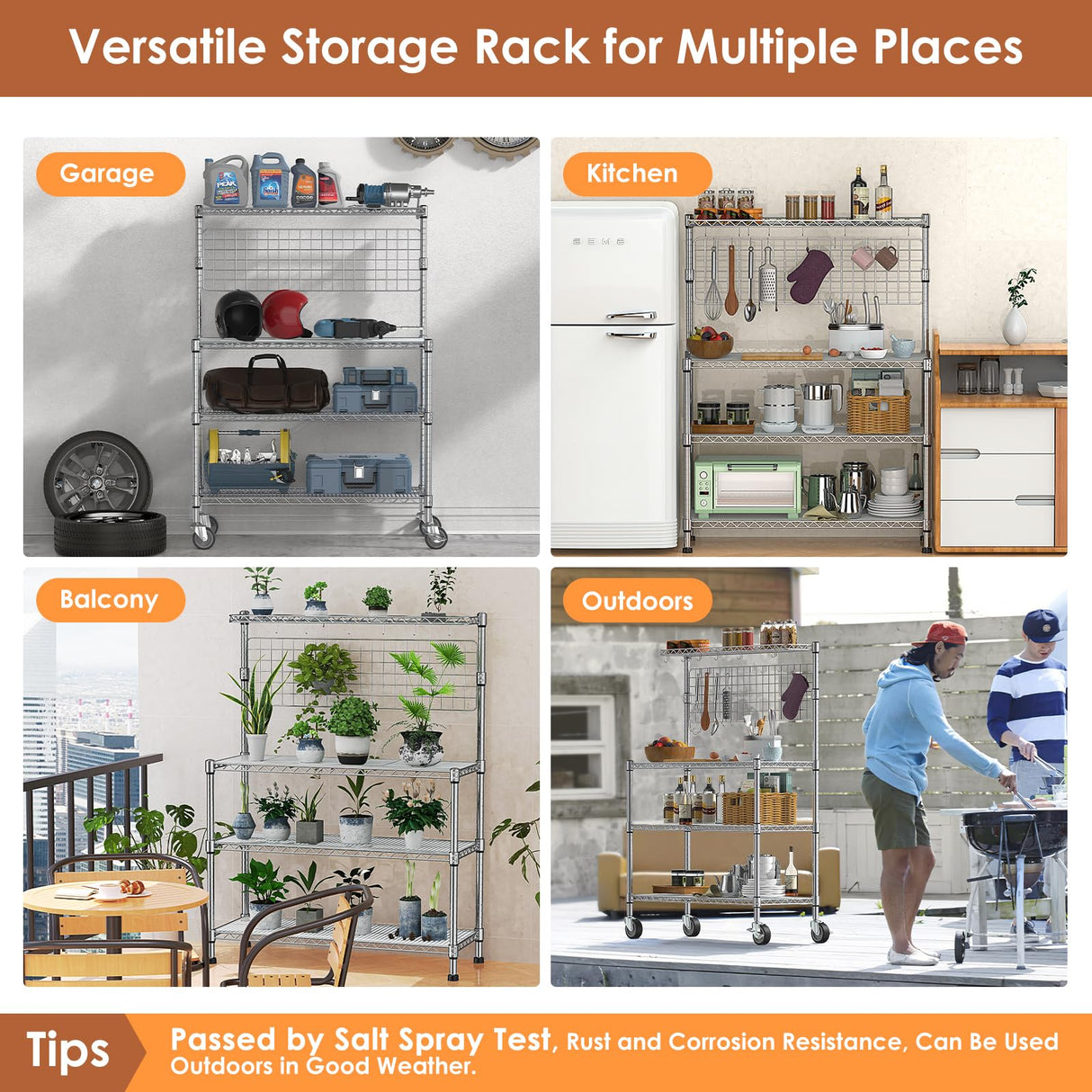 Leteuke Bakers Rack with Storage & Wheels, 42 Inch Microwave Stand Kitchen Shelves, 4-Tier Heavy Duty Storage Rack with 20 S-Hooks, Commercial Metal Utility Kitchen Cart, 42× 18× 63 Inch, Chrome Leteuke