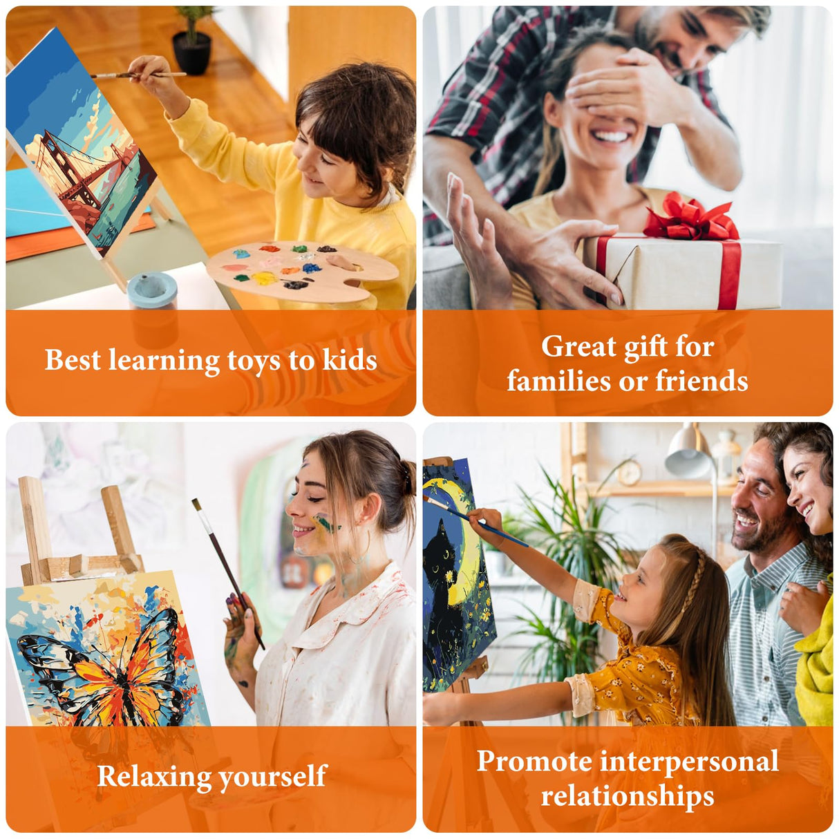 Fountor Cat Framed Paint by Numbers Kit for Adults Beginner & Kids Ages 8-12, Black Cat Paint by Number with Frame, Acrylic Moon Painting by Numbers Kit on Canvas 8x12 inch Fountor