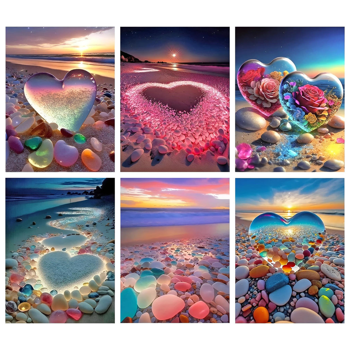 GANBEIMAOYI 6 Pack Diamond Art Painting for Adults - 5D Beach Diamond Art Kits for Adults,Sunset Full Drill Diamond Dots DIY Diamonds Pictures Gem Crafts for Home Wall Decor Gifts(12x16inch) GANBEIMAOYI