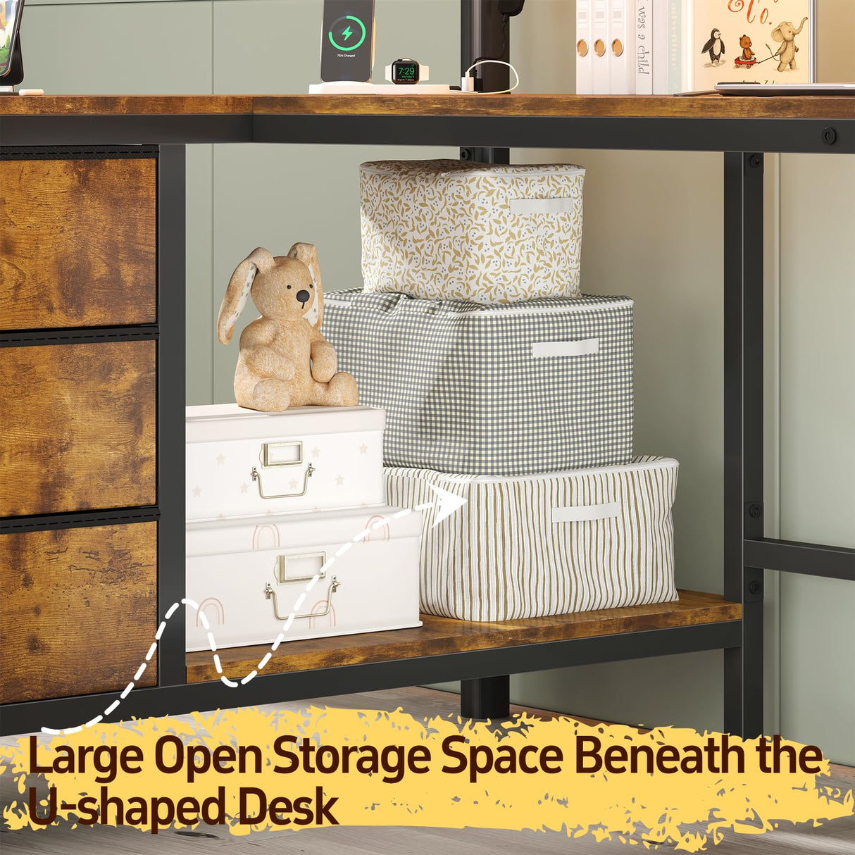 CSZZD Twin Loft Bed with U-Shaped Desk, Metal Loft Bed with LED Lights, Charging Station, Industrial Heavy Duty Bunk Loft Bed Frame with Desk and 3 Storage Drawers, 3 Pegboards, Safety Guard & Ladder CSZZD