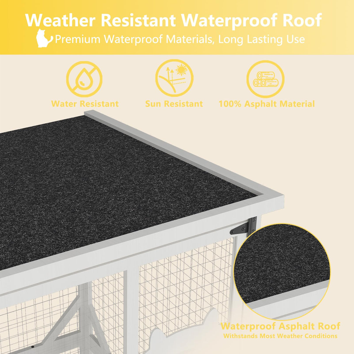 ROOMTEC Catio Outdoor Cat Enclosure - Large Wooden House with Roof, 71" H, 3 Jumping Platforms & 1 Napping House for Cats (White) ROOMTEC