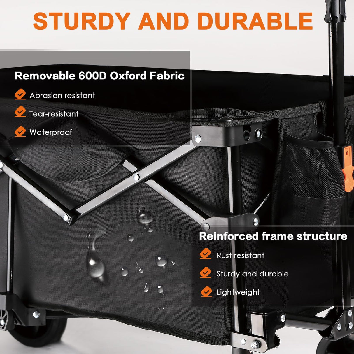 Uyittour Wagon Cart Heavy Duty Foldable, Collapsible Folding Wagon with Compact Folding Design, Utility Grocery Wagon with Side Pocket and Brakes for Shopping, Sports, Camping and Garden Uyittour