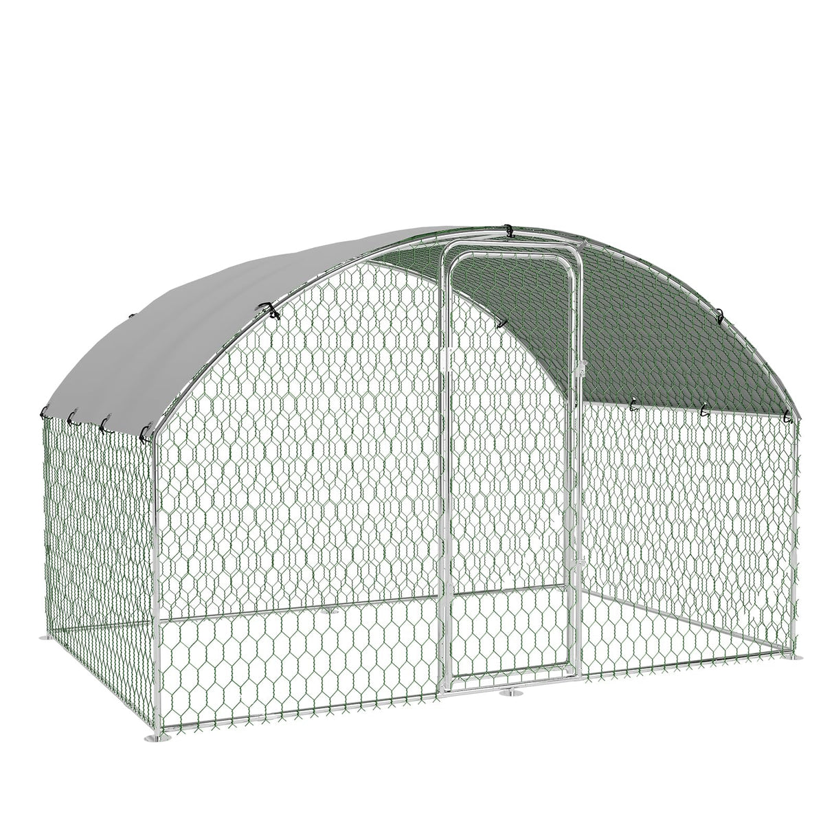 Large Metal Chicken Coop, Large Chicken Coop for Yard, Walk-in Poultry Cage with Waterproof and Anti-Uv Cover, Chicken Run for Outdoor Backyard Farm, Doom Roof, 9.8×6.5×6.5ft,Silver Hipicute