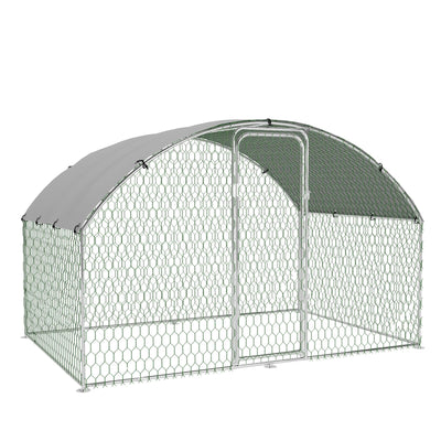Large Metal Chicken Coop, Large Chicken Coop for Yard, Walk-in Poultry Cage with Waterproof and Anti-Uv Cover, Chicken Run for Outdoor Backyard Farm, Doom Roof, 9.8×6.5×6.5ft,Silver