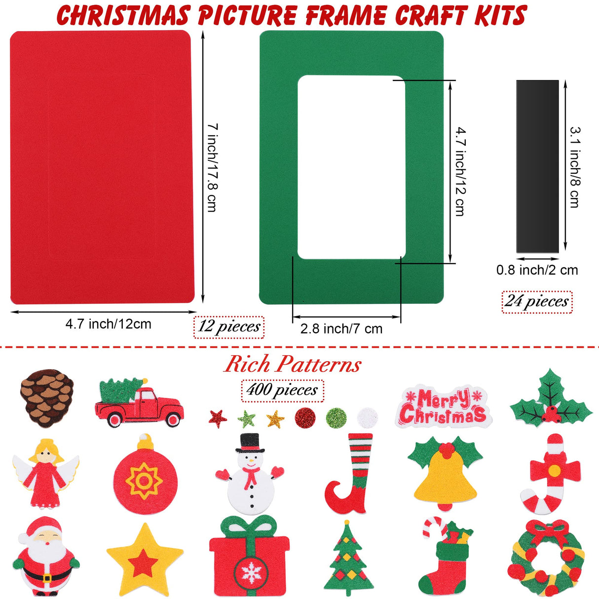 Fovths 436 Pieces Christmas Picture Frame Craft Kit for Kids Include Foam Photo Frames Christmas Foam Self Adhesive Stickers Magnet Art DIY Christmas Ornament for Xmas Party Favor, Home Decor Fovths