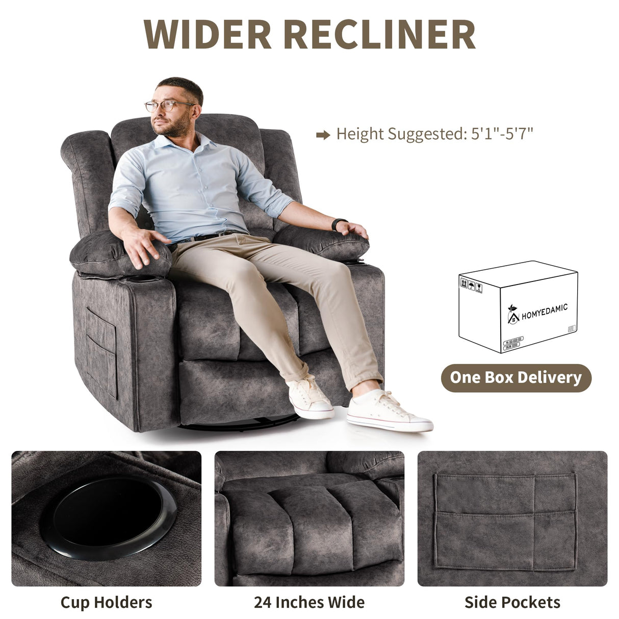 HOMYEDAMIC Recliner Chair Rocker Modern Ergonomic Lounge 360 Degree Swivel Single Sofa Seat Living Room Lounge Recliners on Clearance Foam Filling HOMYEDAMIC