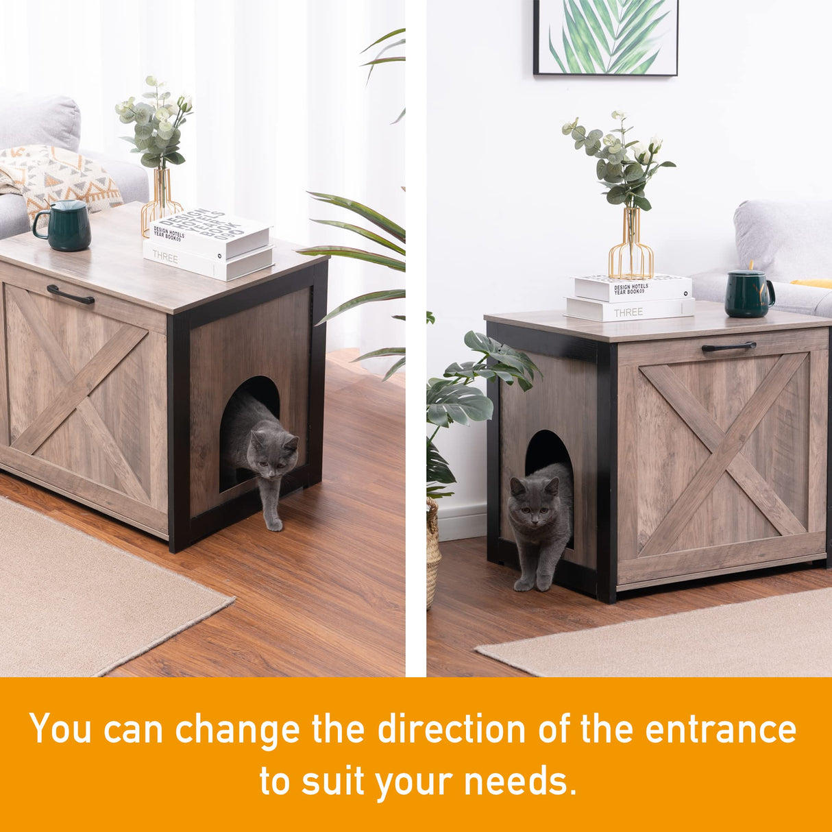 DWANTON Cat Litter Box Furniture Hidden, Cat Litter Box Enclosure, Reversible Entrance Can Be on Left or Right Side, Indoor Cat Box Cabinet, Wooden Cat Washroom, End Table, Nightstand Dwanton