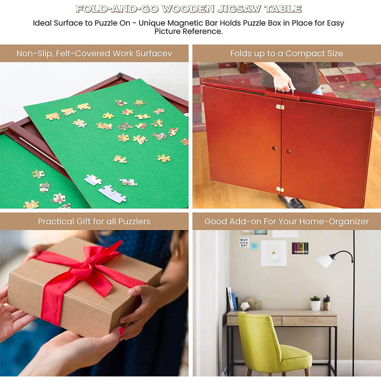 Bits and Pieces Fold-and-Go Wooden Jigsaw Table - Folding Jigsaw Puzzle Table - Puzzle Accessories - Portable Puzzle Table & Puzzle Storage- 25" x 34" Bits and Pieces