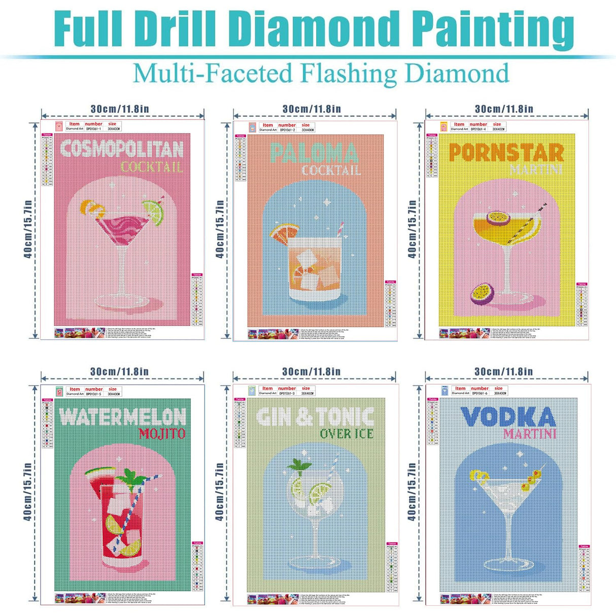 GOUOYANA Cocktail Diamond Art Kits for Adults,5D Diamond Art 6-Piece Set,DIY Full Drill Diamond Painting Kit,Home Wall Decor Diamond Painting (12x16 inch) GOUOYANA