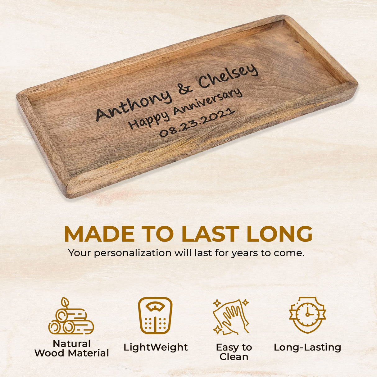Personalized Wooden Serving Platters - Custom Wood Serving Tray with Raised Edges - Decorative Rectangular Wooden Trays for Food, Fruits, Snacks, Personalized Passion