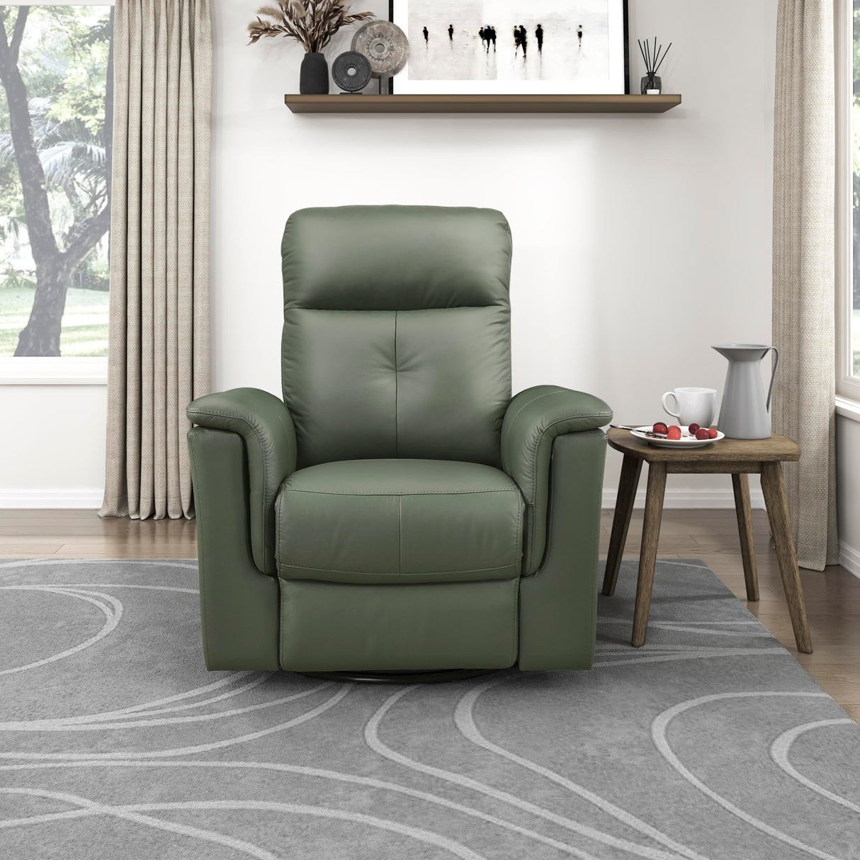 Lexicon Swivel Glider Recliner Chair, Comfy Nursery Glider, Top Grain Leather Match Recliner, Manual Reclining Chair for Living Room/Office/Apartment, Green Lexicon
