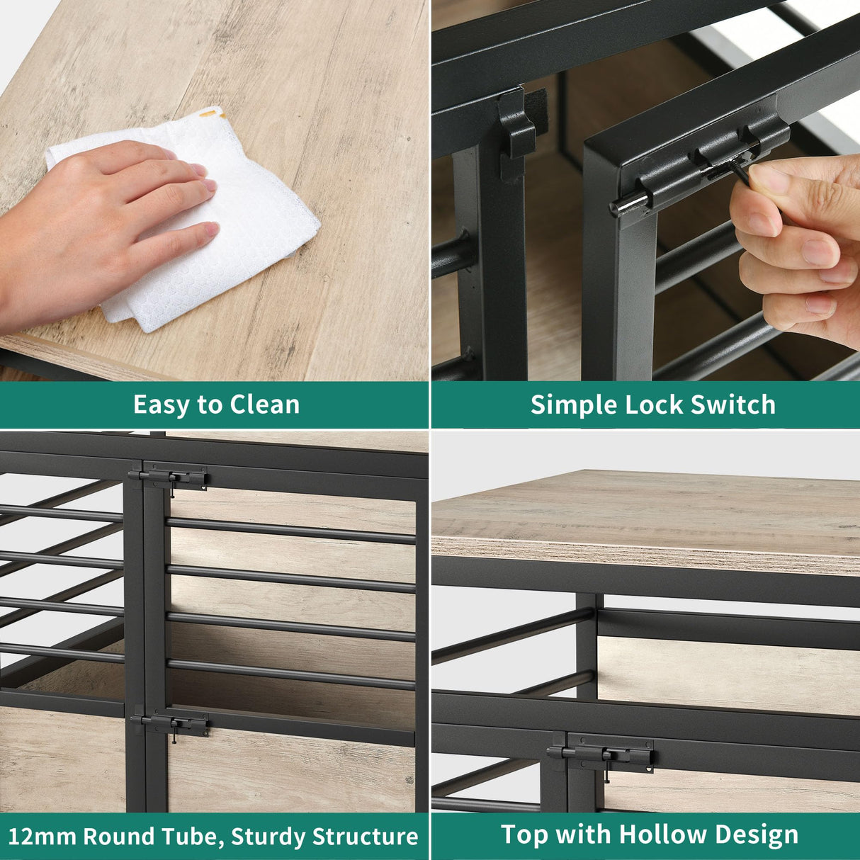 YITAHOME 39" Dog Crate Furniture with Wheels, Heavy Duty Wood Dog Cage Table with Double-Doors Chew-Resistant Farmhouse Decorative Wooden Dog Kennel Indoor for Large and Medium Dogs, Grey YITAHOME