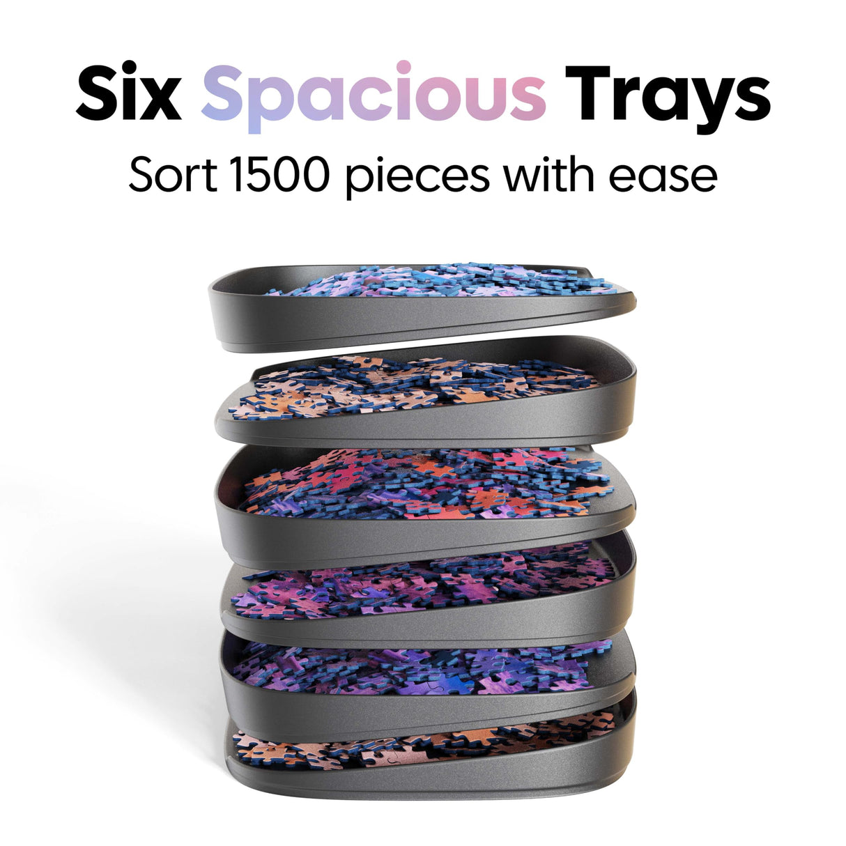 Puzzlup Stackable Puzzle Trays with Box Display Design - Set of 6 Unique Puzzle Sorting Trays - Up to 1500 Pieces - Premium Jigsaw Puzzle Accessory Puzzlup
