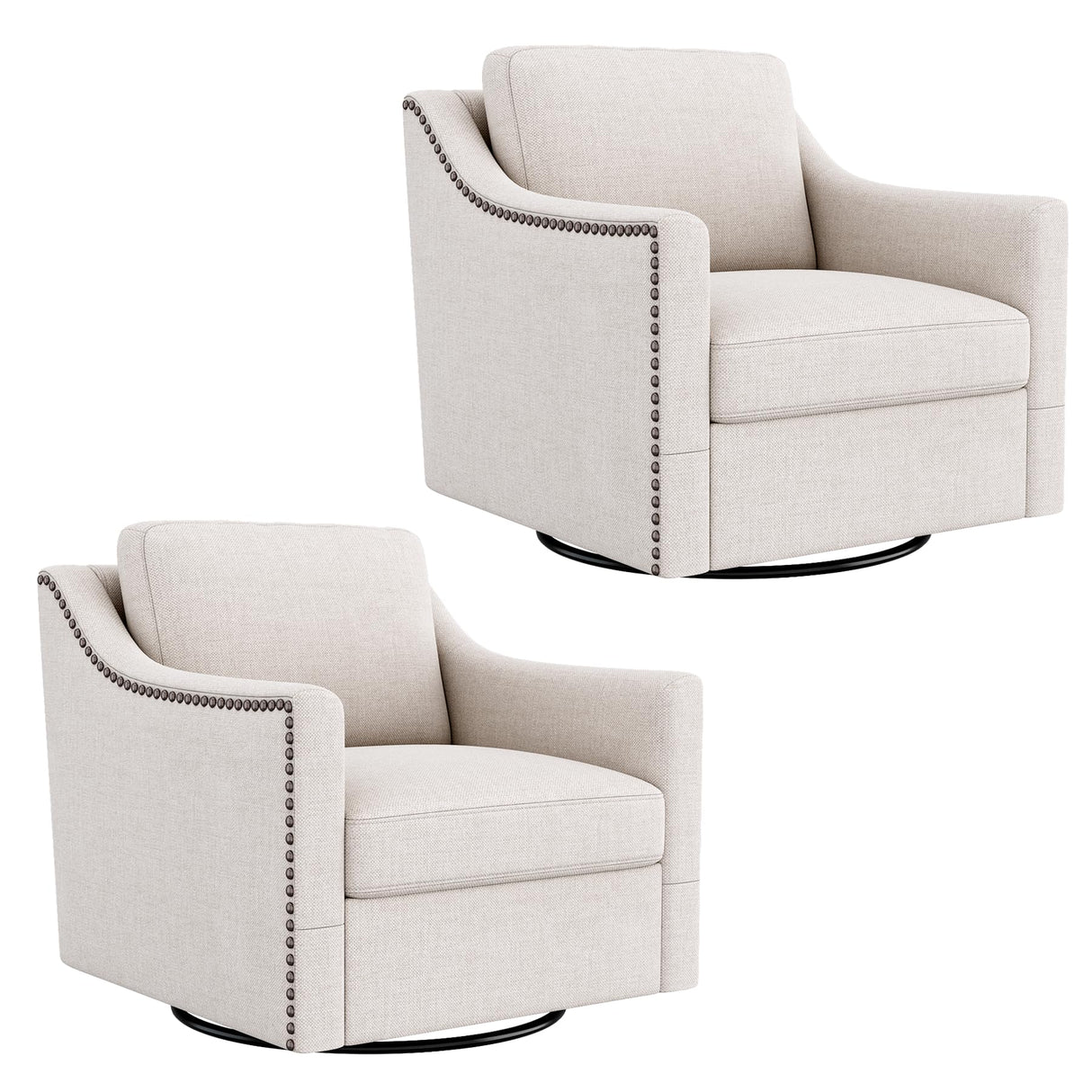 Wrofly Swivel Barrel Chair Set of 2, Oversized Swivel Accent Chair with Comfy Back Pillow, Modern Upholstered Reading Lounge Chairs for Living Room Bedroom Office Club, Beige Linen Wrofly