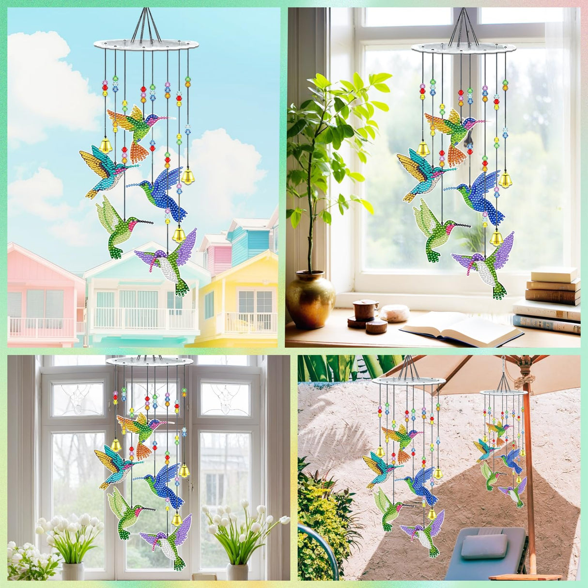 JeCuiK Hummingbird Diamond Painting Wind Chimes Double Side DIY Diamond Art Kits for Adults Diamond Painting Kits Wind Chimes 3D Diamond Art Suncatchers Hanging Ornament Crafts for Garden Decor JeCuiK