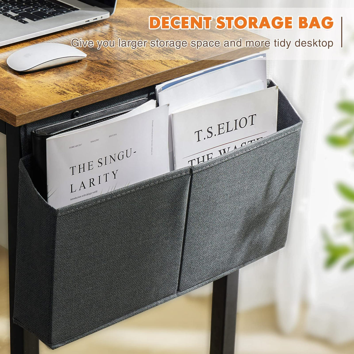 Sweetcrispy Computer Office Desk 48 Inch Kids Student Study Writing Work with Storage Bag & Headphone Hooks Modern Simple Home Bedroom PC Table Sweetcrispy
