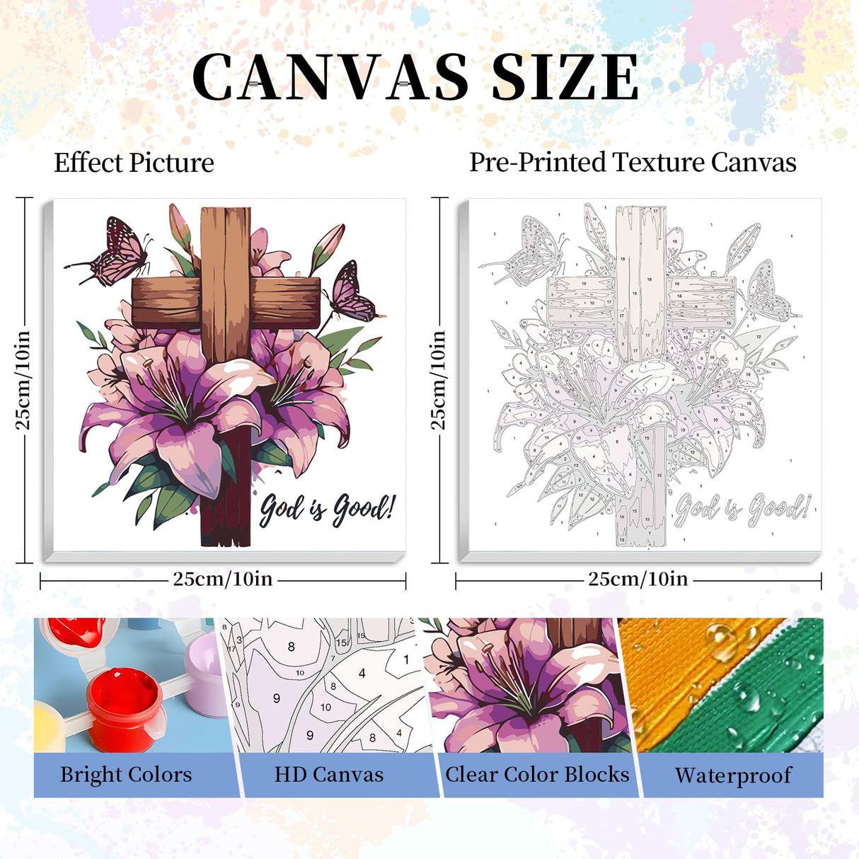 Framed Paint by Numbers Kit for Adults Beginner & Kids Ages 10-13, Jesus Cross Easy Paint by Numbers with Frame, Christian Religious Acrylic Adult Painting by Number Kits on Canvas Framed 10 x 10 Inch Camocin