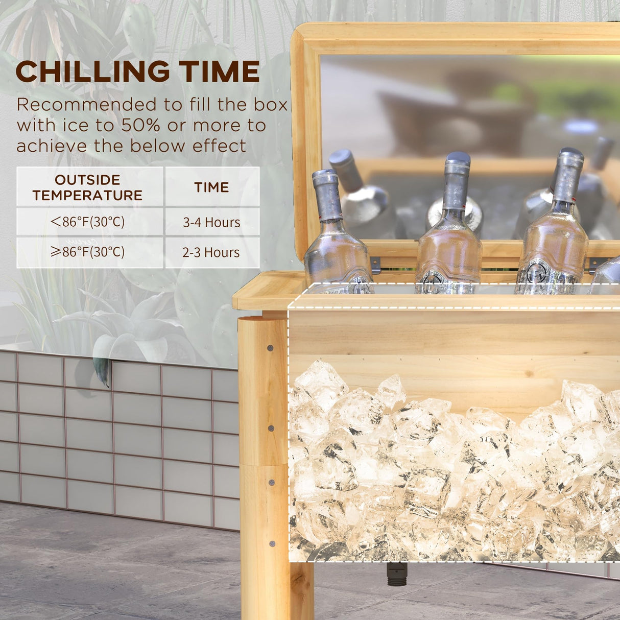 Outsunny Wooden Patio Cooler, 54Qt. Outdoor Beverage Cooler with Bottle Opener and 3 Handles for Backyard, Deck, Poolside Party, Natural Outsunny