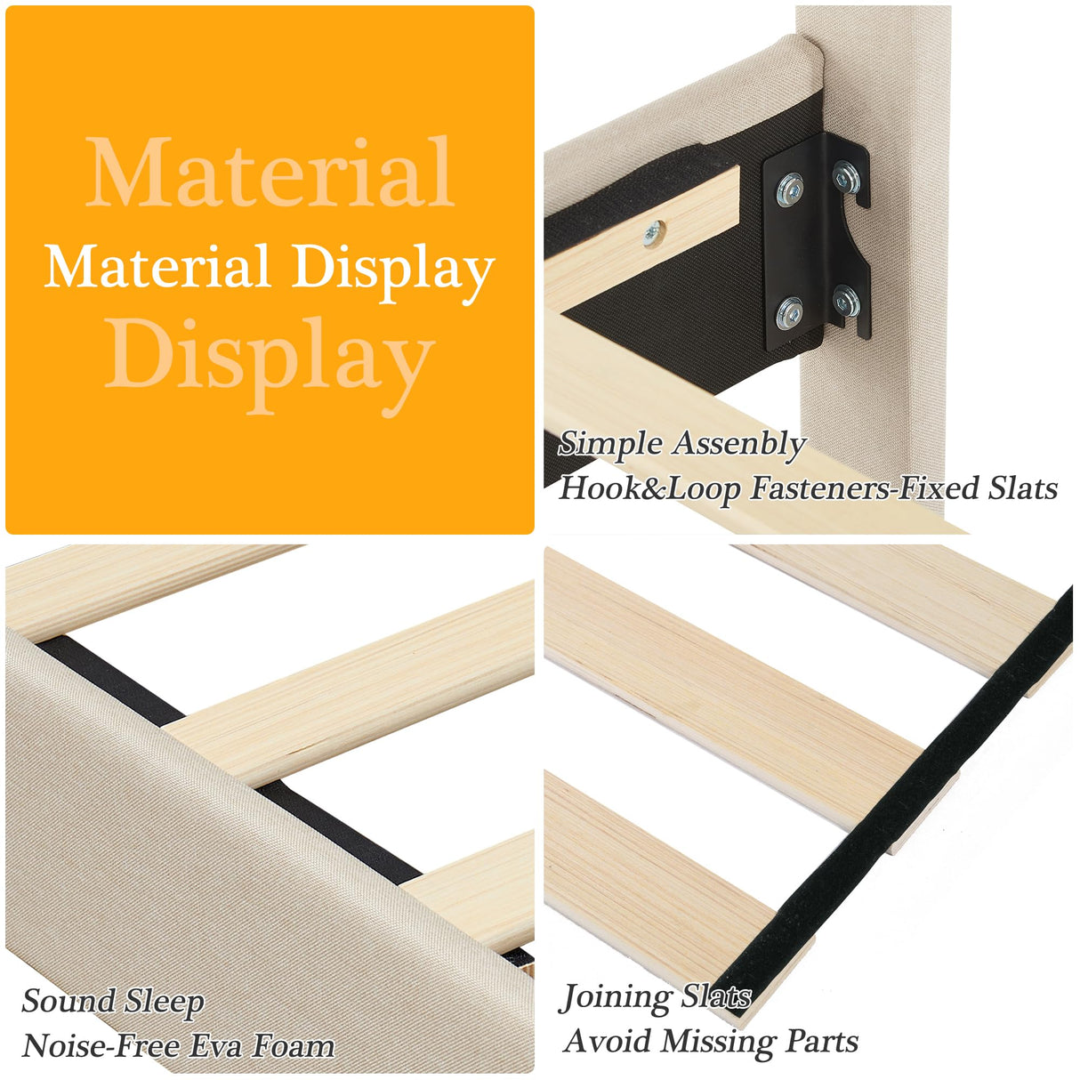 VECELO Queen Size Platform Bed Frame with Fabric Upholstered Headboard and Wooden Slats Support, No Box Spring Needed/Easy Assembly,Beige VECELO