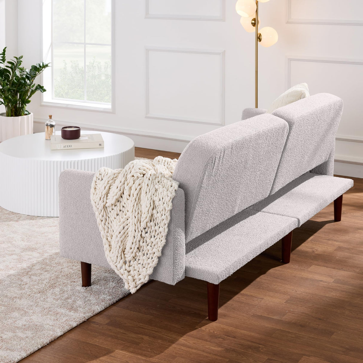 Best Choice Products 77" Mid Century Modern Boucle Loveseat Sofa, Couch, Convertible Sofa Sleeper Bed w/Real Wood, Removable Armrest - Frost Gray Best Choice Products