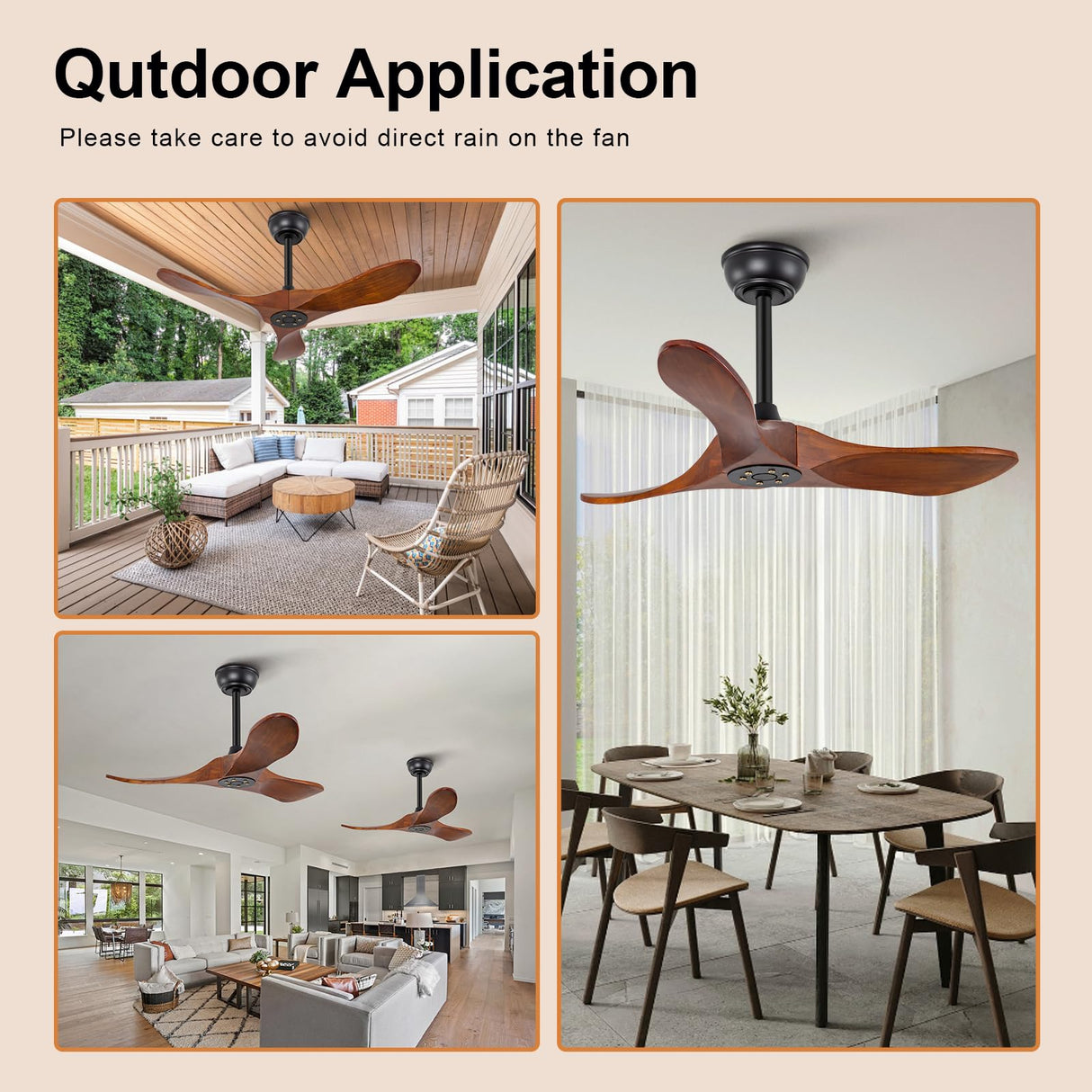 BOJUE 36 Inch Solid Wood Ceiling Fans Without Lights, 6 Speeds,Reversible DC Motor, Noisless, Black Ceiling Fan No Light, Modern Indoor Outdoor Ceiling Fan with Remote for Patio Living Room Bedroom BOJUE