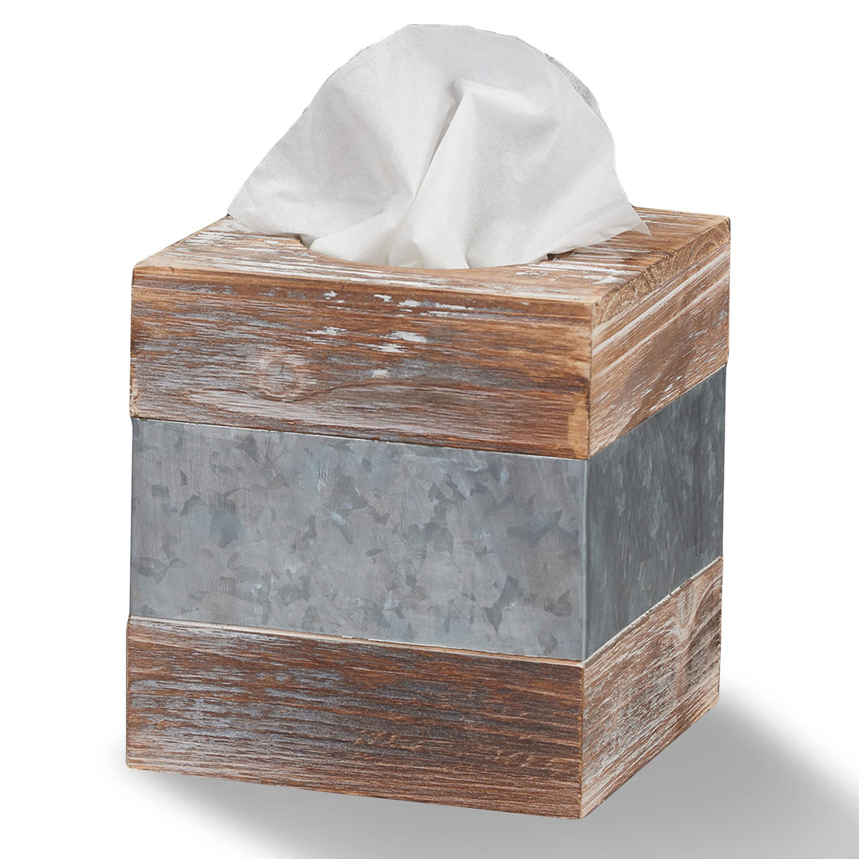 Barnyard Designs Rustic Metal and Distressed Wood Square Tissue Box Cover - Decorative Bathroom Facial Tissue Box Holder Farmhouse Country Decor 6” x 6” Barnyard Designs
