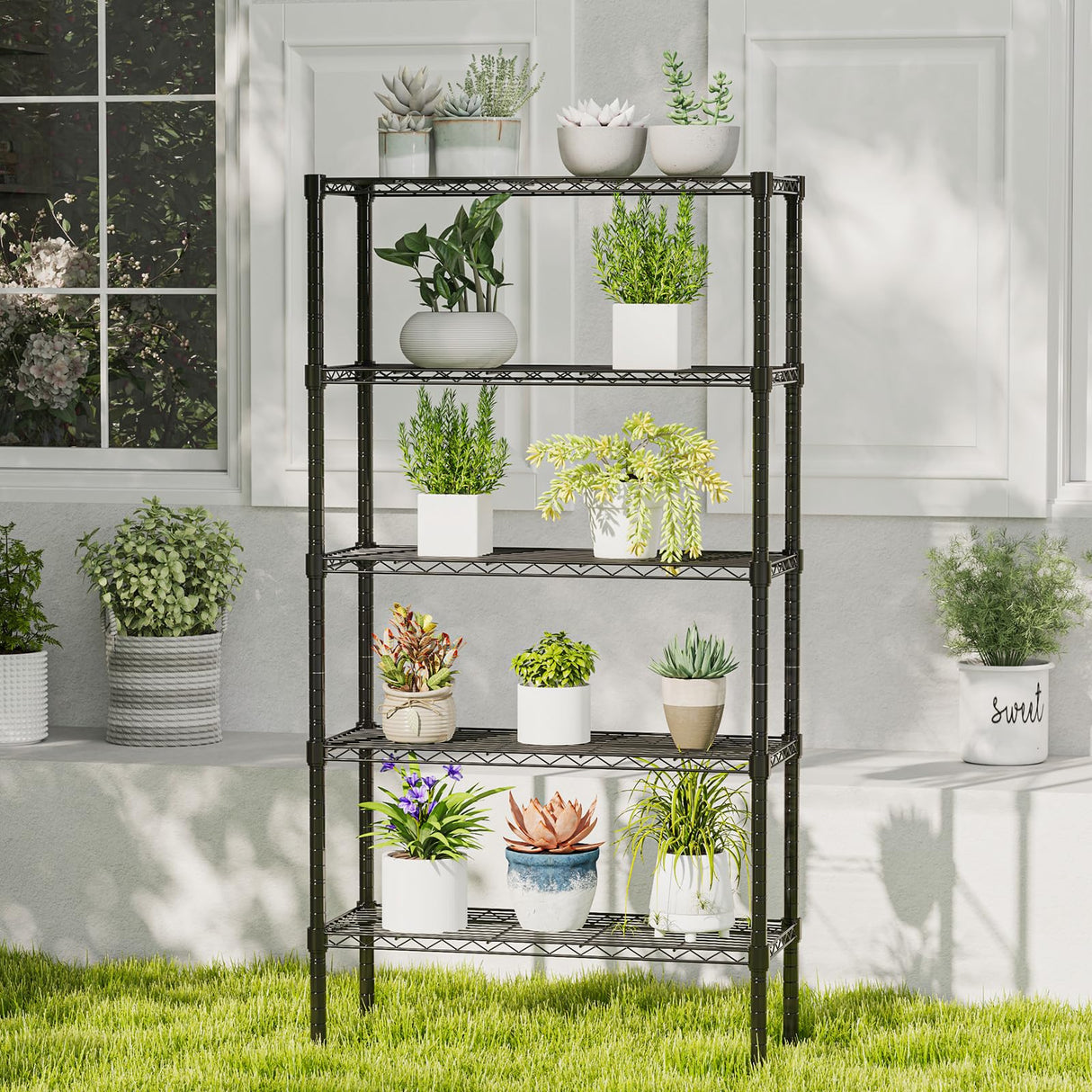 DUMOS 5 Tier Metal Wire Rack Shelf Heavy Duty Standing Shelves Adjustable Steel Closet Shelving Unit Organizers and Storage for Kitchen Bathroom Pantry Office, 13.78" D x 35.43" W x 69.29" H DUMOS