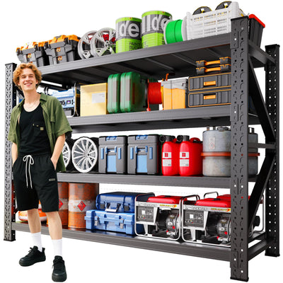 70''W Garage Shelving Heavy Duty 5-Tier Adjustable Storage Shelves Unit,7000 LBS Metal Utility Rack Shelf for Industries, Warehouses, Basement,Black (70''H x 70''W x 24''D)