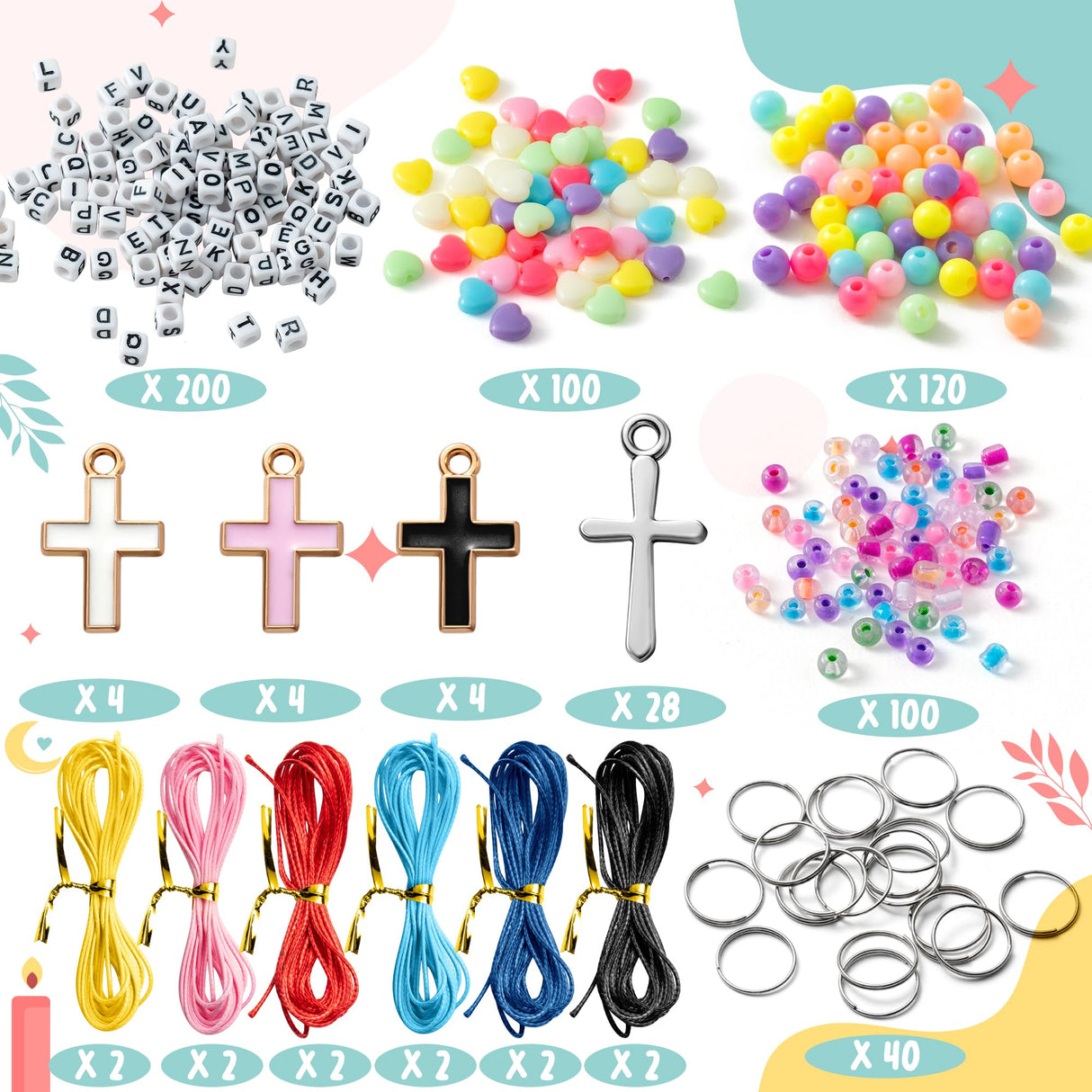 WATINC DIY Cross Keychain Making Crafts - Christine Cross Beads Bracelet Necklace Making Craft Kits, Letter Beads for Jewelry Accessories Festival Party Gift Favor for Women Men (306Pcs) WATINC