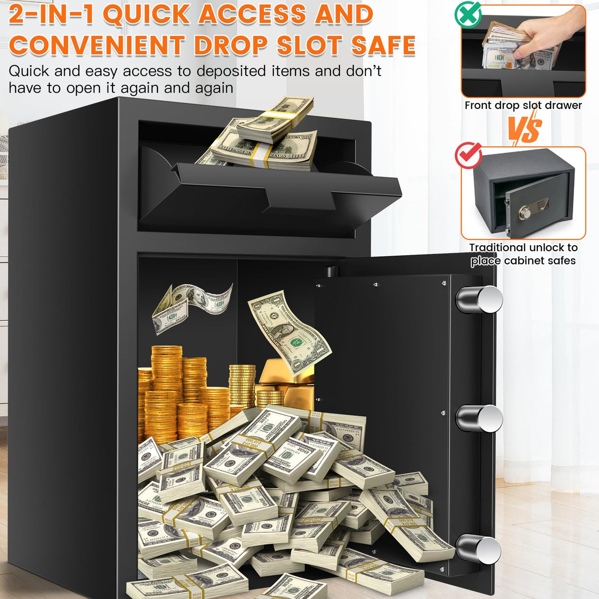 3.6 cu ft Large Fireproof Drop Safe Box for Business, Anti-Theft Money Drop Slot Safes with Digital Keypad and Spare Keys, Heavy-duty Cash Depository Lock Safe for Home Office Retail Store Business Tiskgg
