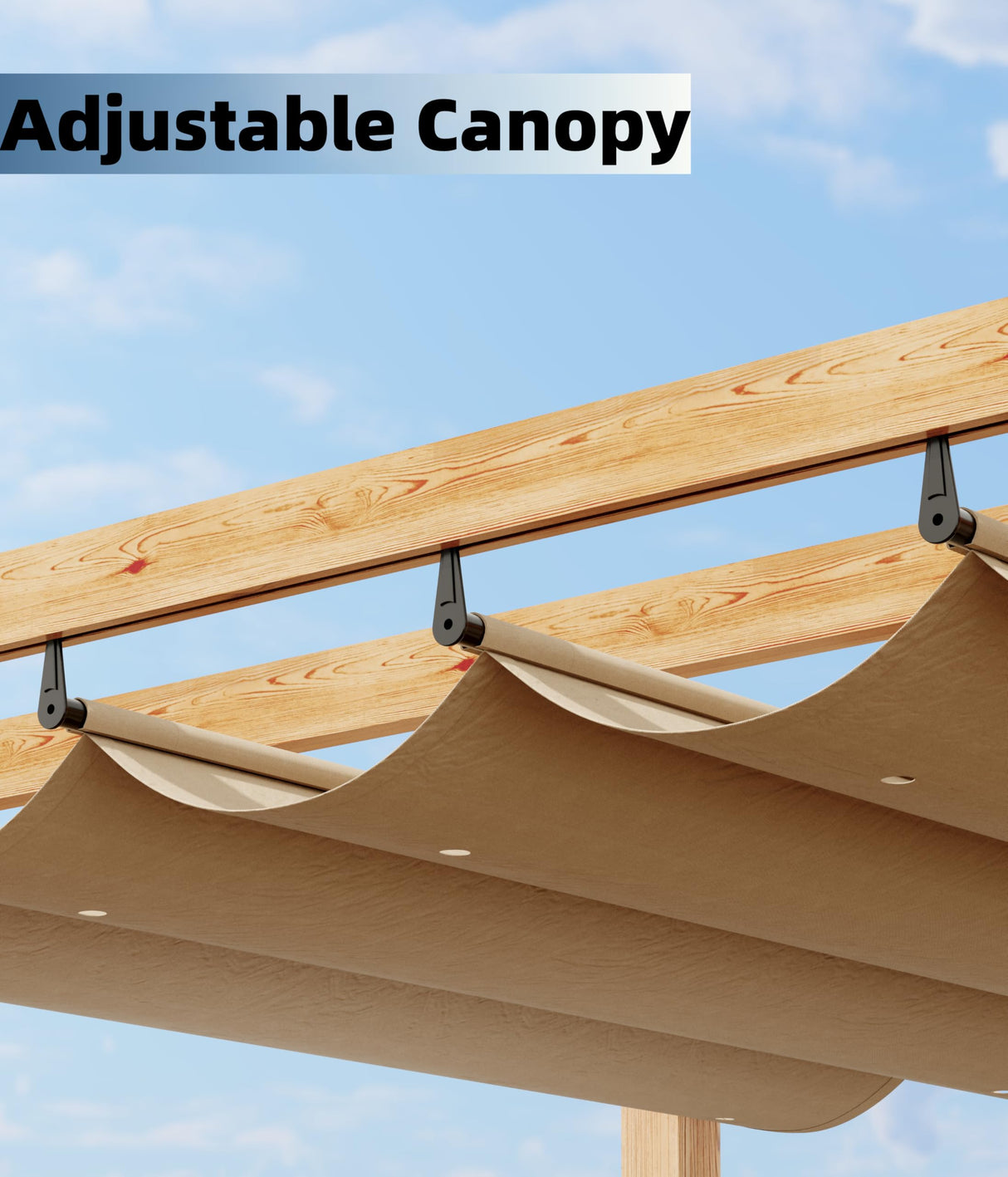 GarveeLife 10 x 13 Ft Wood-Grain Aluminum Pergola Outdoor Pergola with Retractable Canopy Sun Shade Shelter for Garden, Patio, Backyard, Deck - Khaki GarveeLife